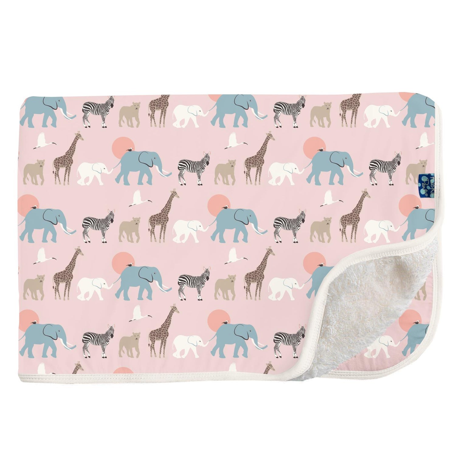 Print Sherpa-Lined Stroller Blanket in Baby Rose Just So Animals