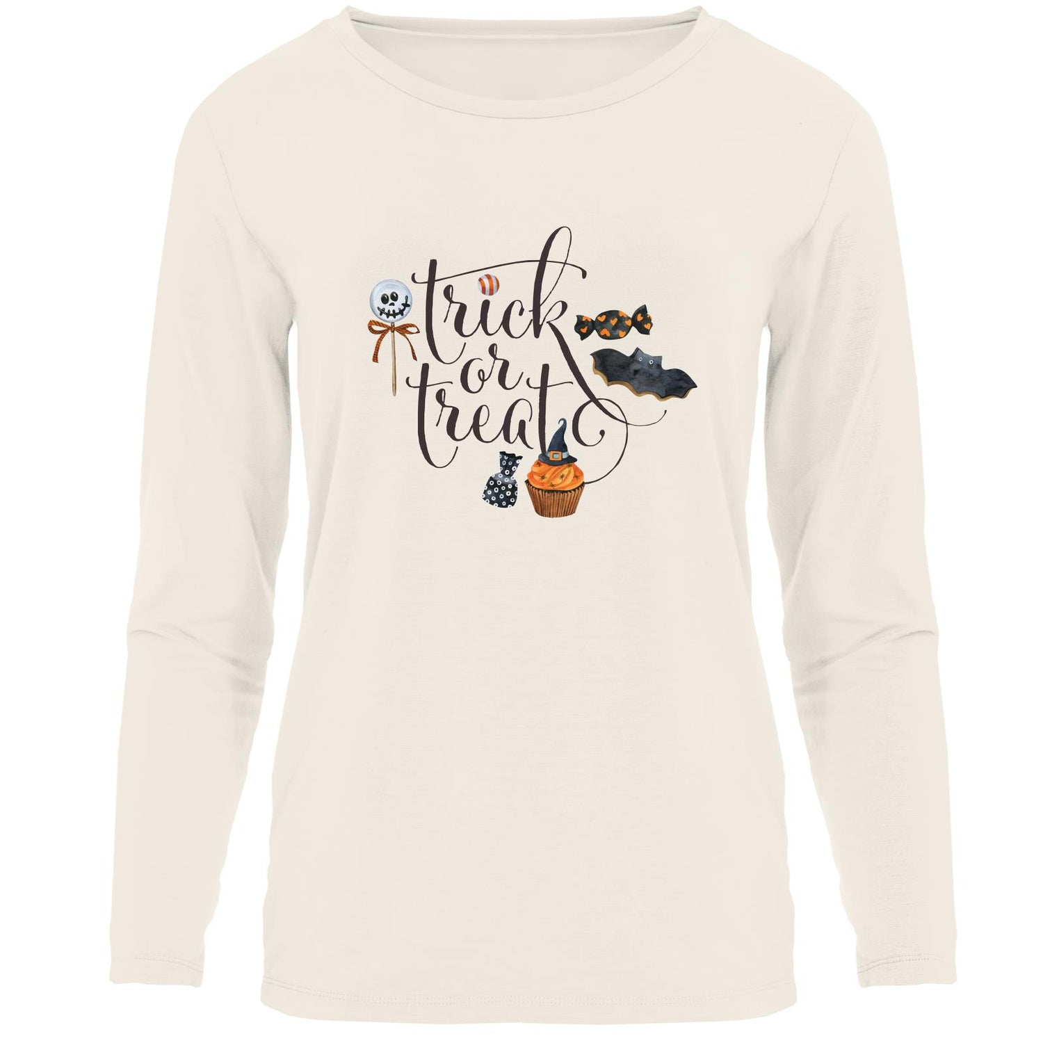 Women's Long Sleeve Relaxed Graphic Tee in Natural Trick or Treat (334151)