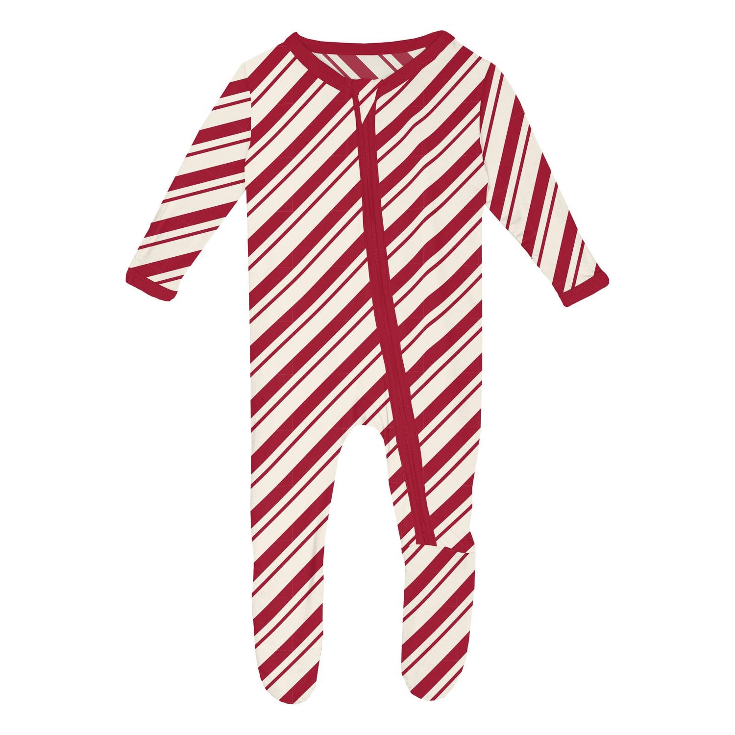 Print Footie with 2 Way Zipper in Peppermint Stripe (345156)