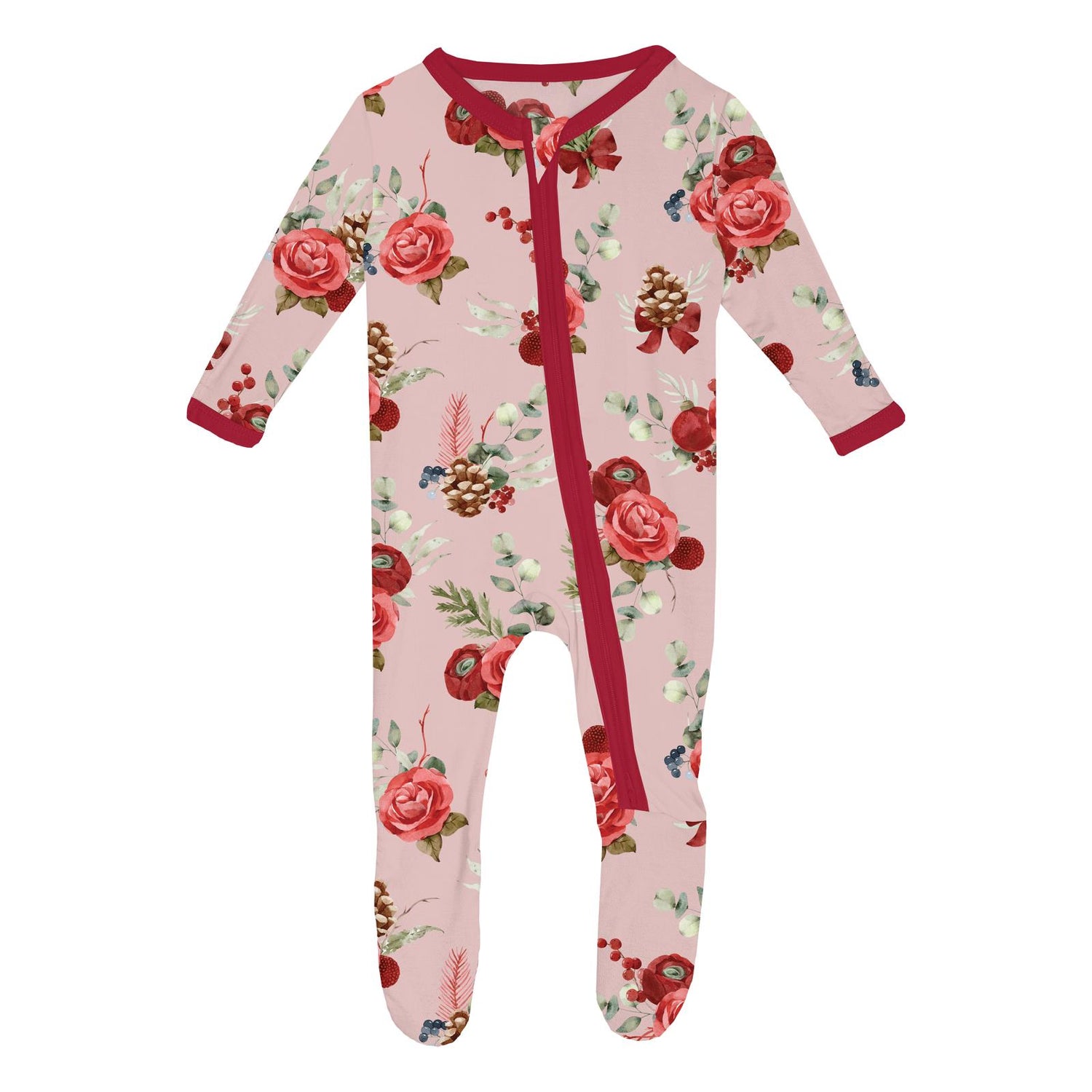Print Footie with 2 Way Zipper in Baby Rose Holiday Floral (345061)