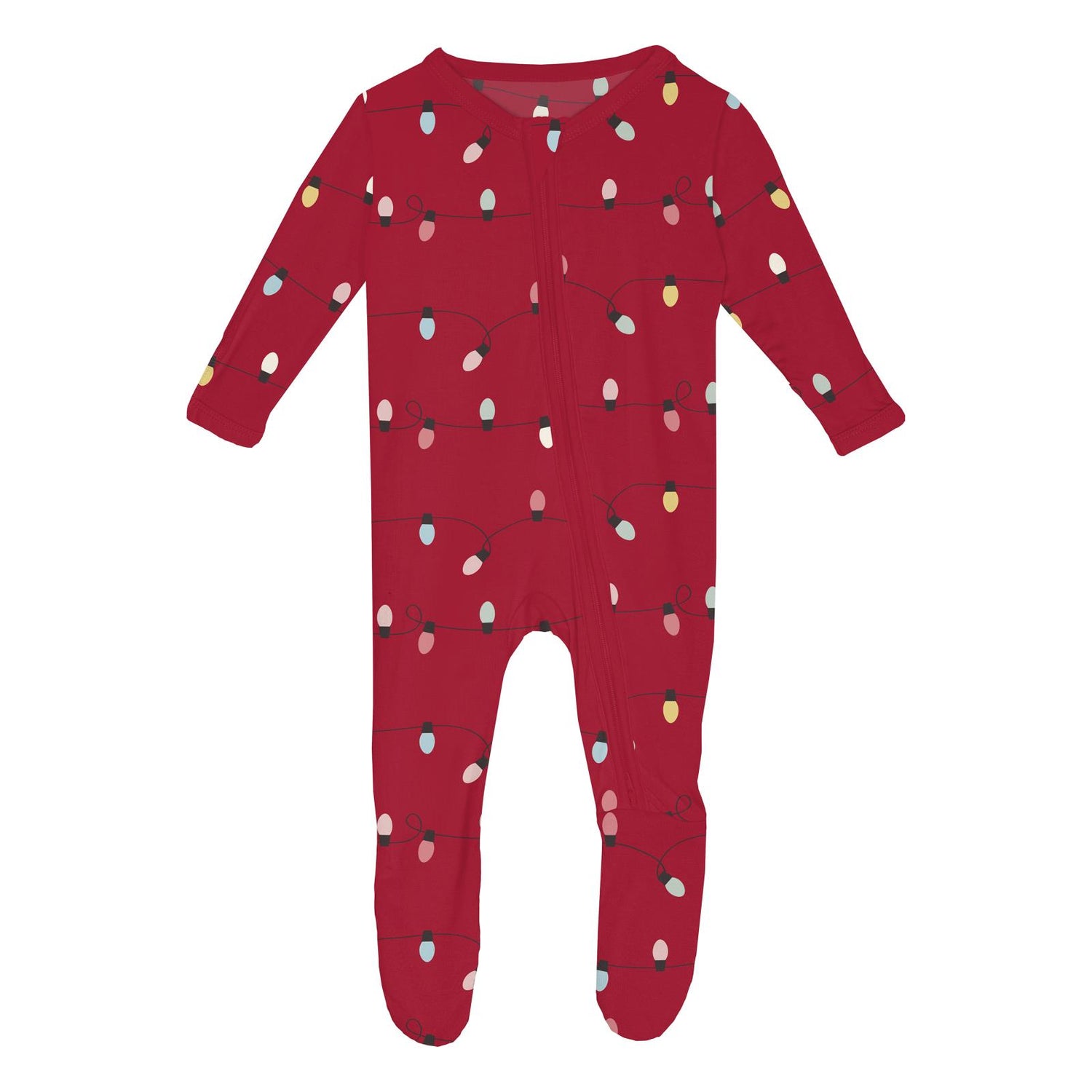 Print Footie with 2 Way Zipper in Crimson Holiday Lights (345263)