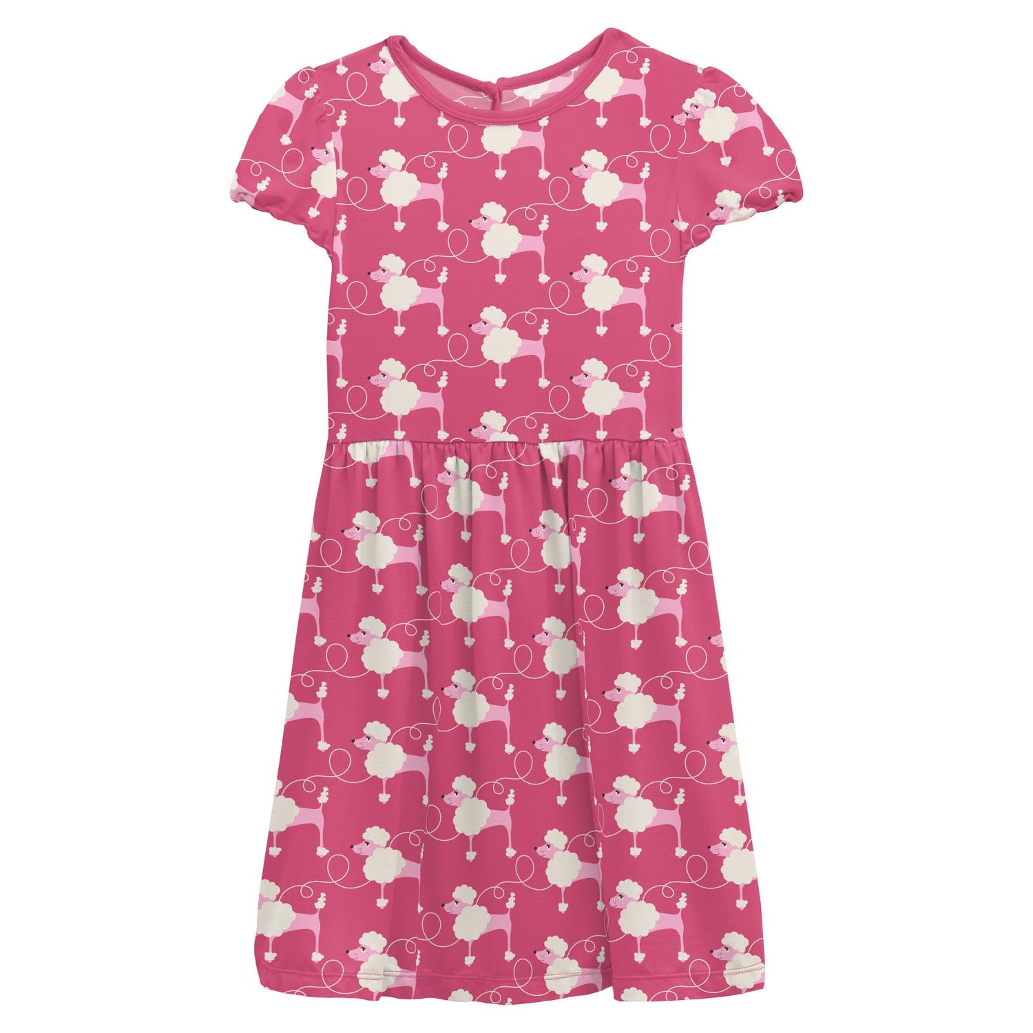 Print Flutter Sleeve Twirl Dress with Pockets in Flamingo Poodles (331843)