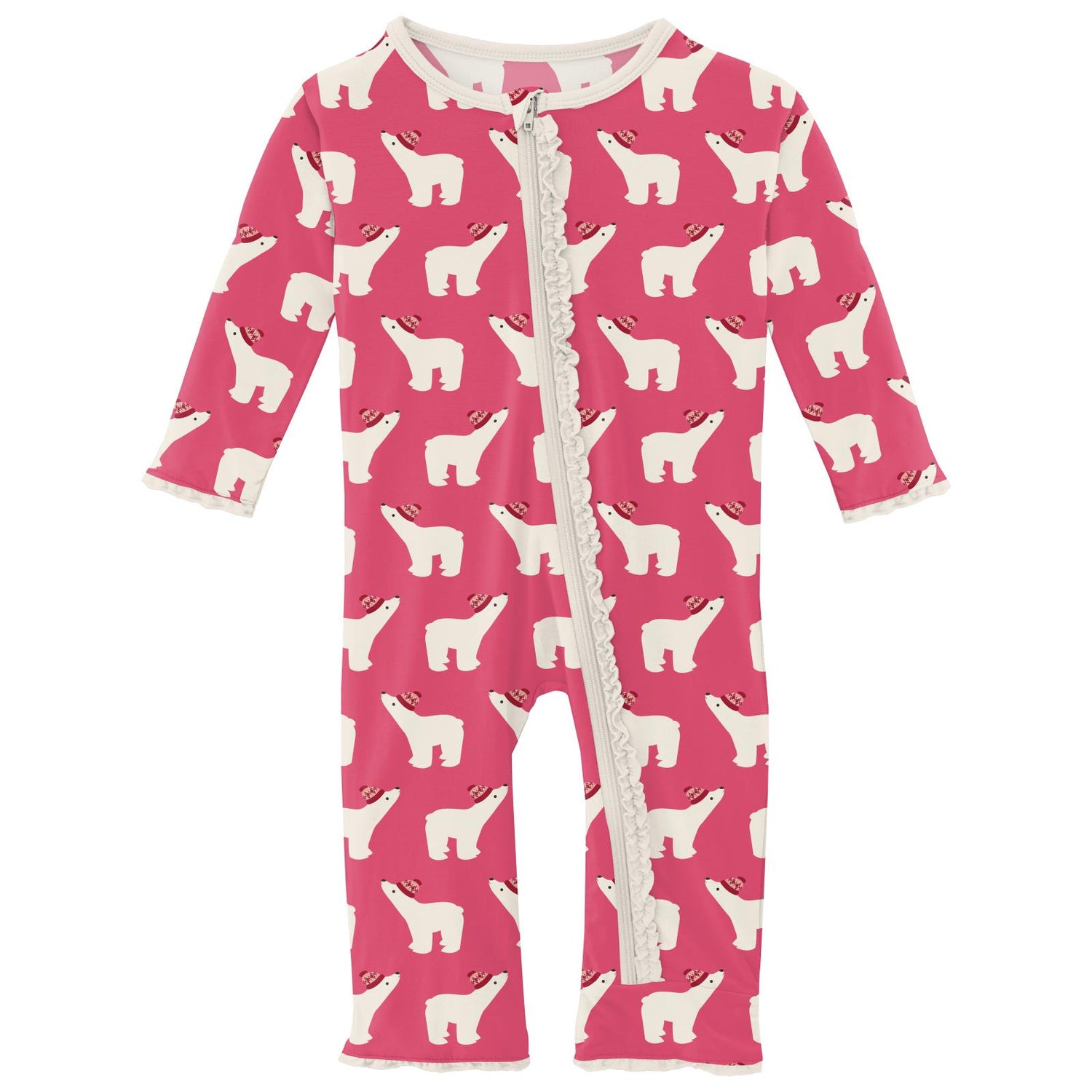 Print Muffin Ruffle Coverall with 2 Way Zipper in Winter Rose Polar Bears