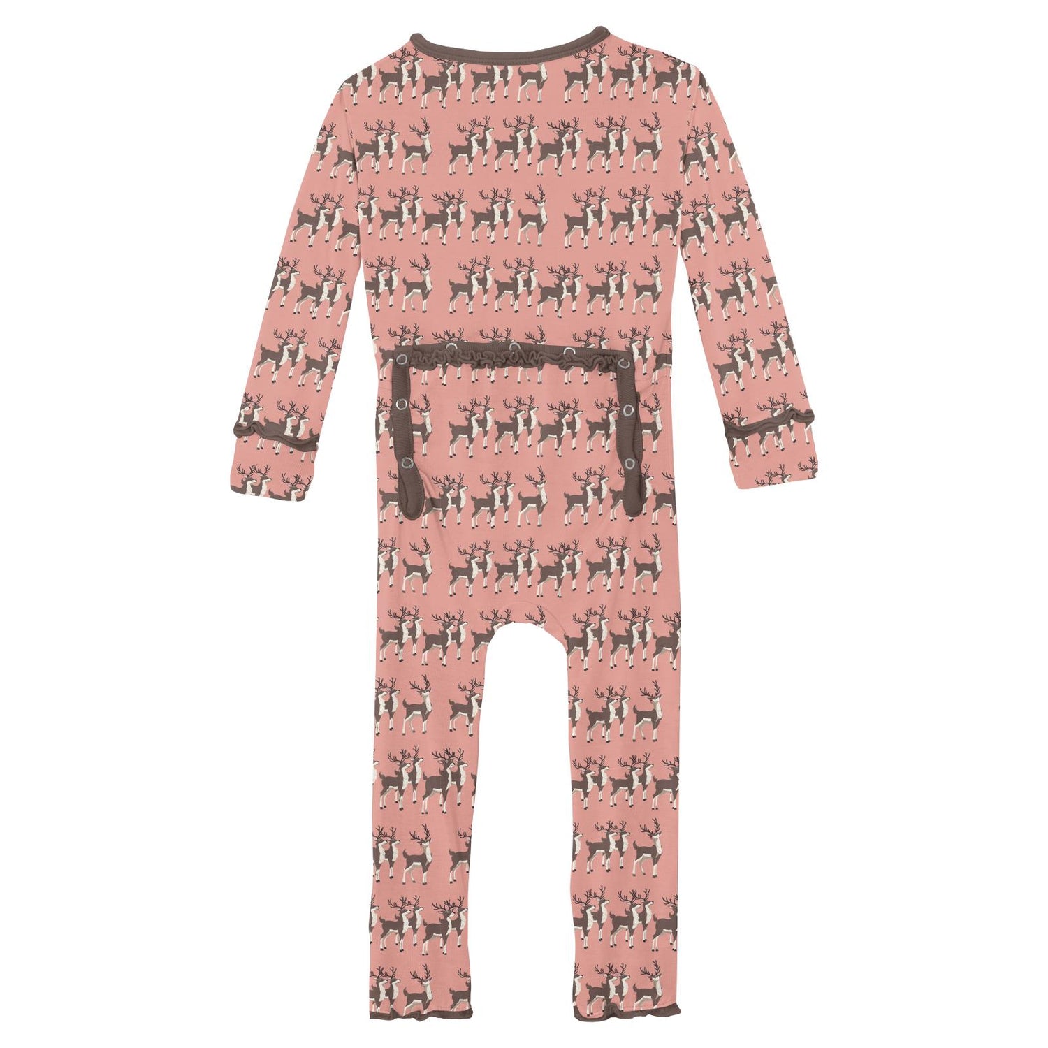 Print Muffin Ruffle Coverall with 2 Way Zipper in Blush Rudolph