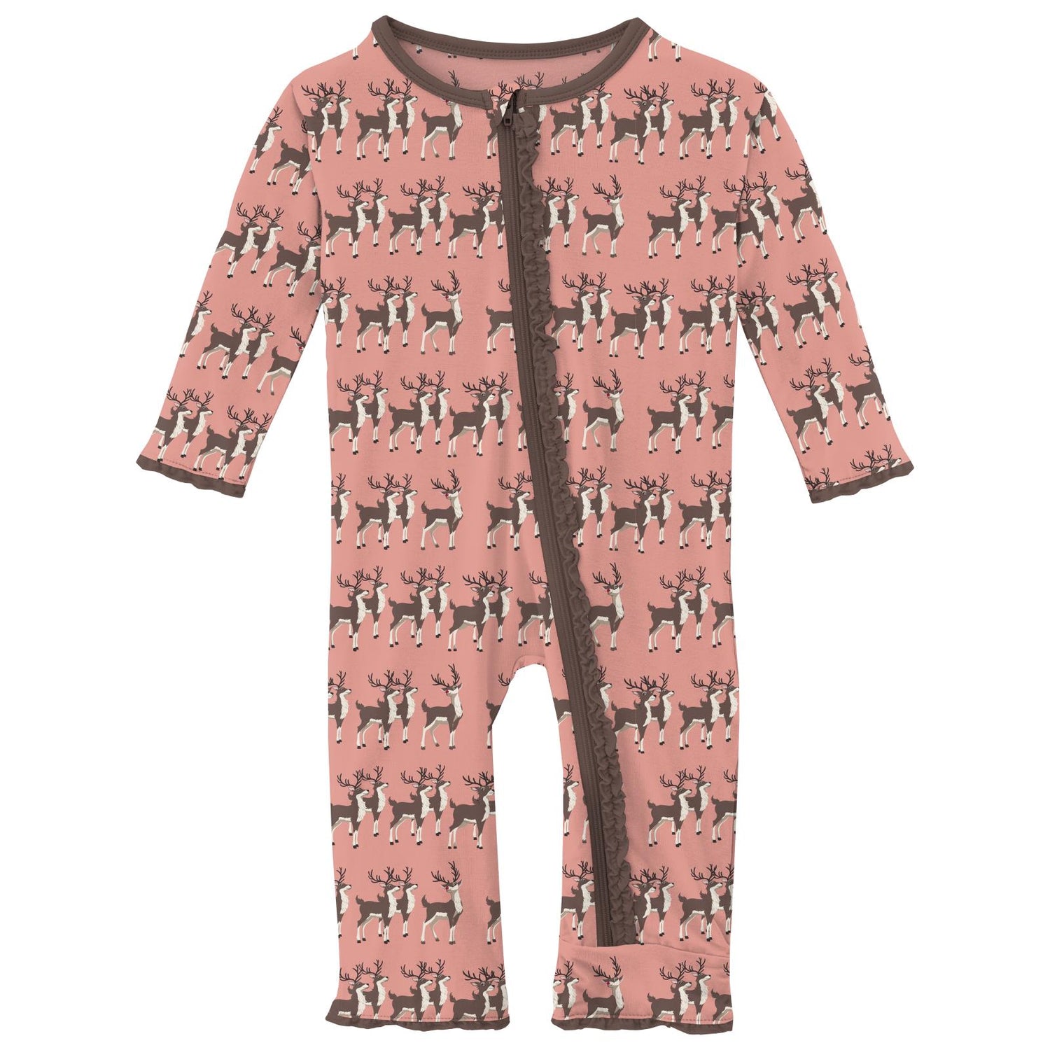 Print Muffin Ruffle Coverall with 2 Way Zipper in Blush Rudolph