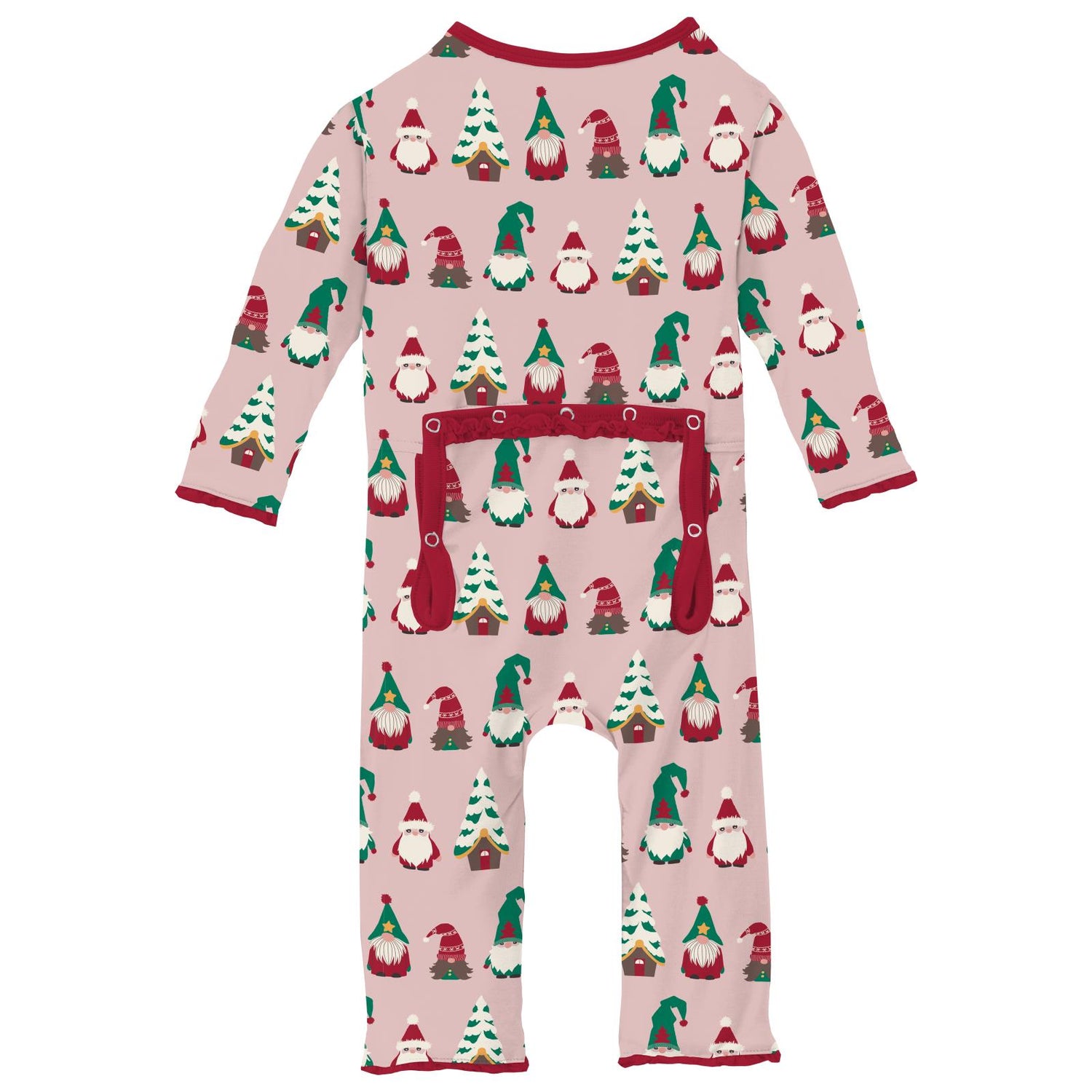 Print Muffin Ruffle Coverall with 2 Way Zipper in Baby Rose Gnomes