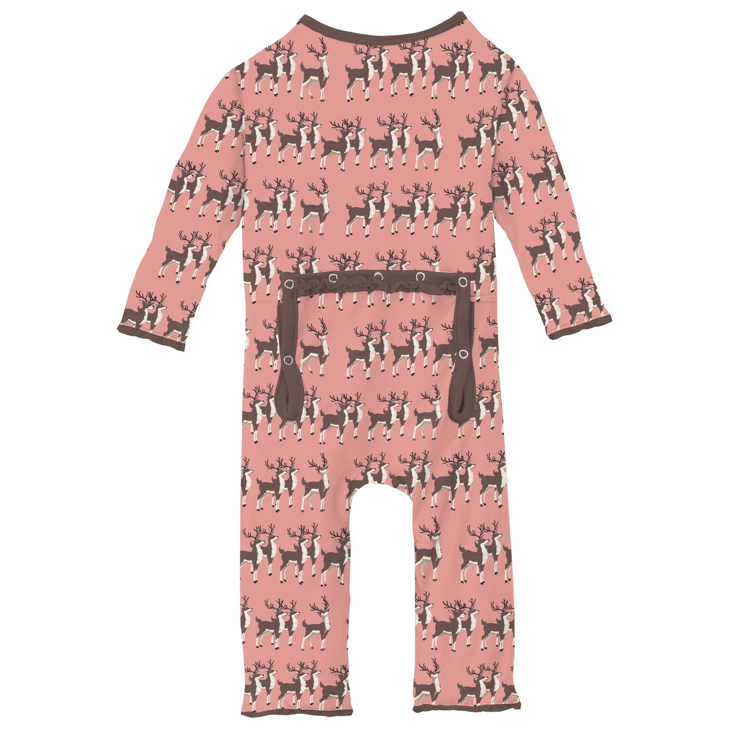 Print Muffin Ruffle Coverall with 2 Way Zipper in Blush Rudolph