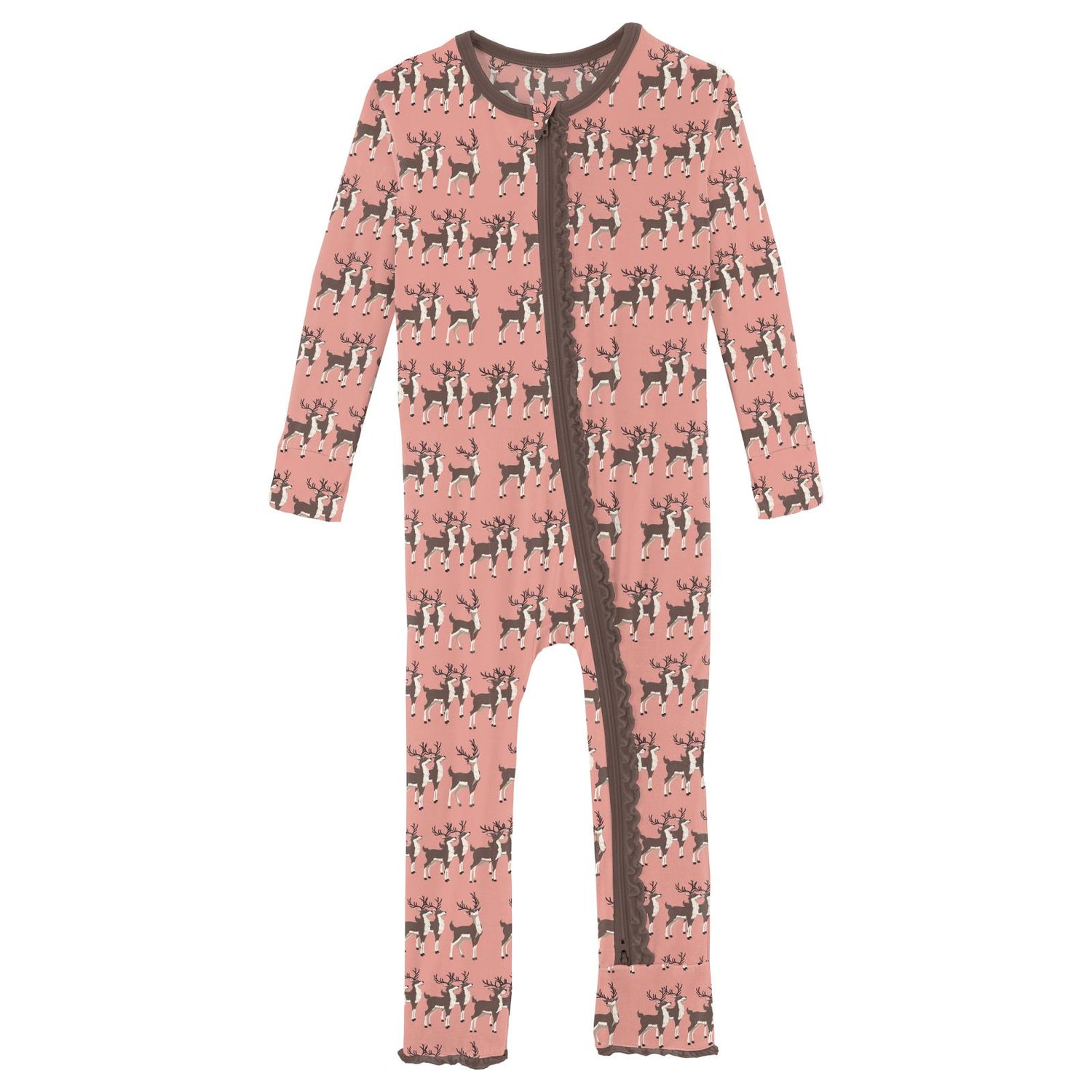 Print Muffin Ruffle Coverall with 2 Way Zipper in Blush Rudolph