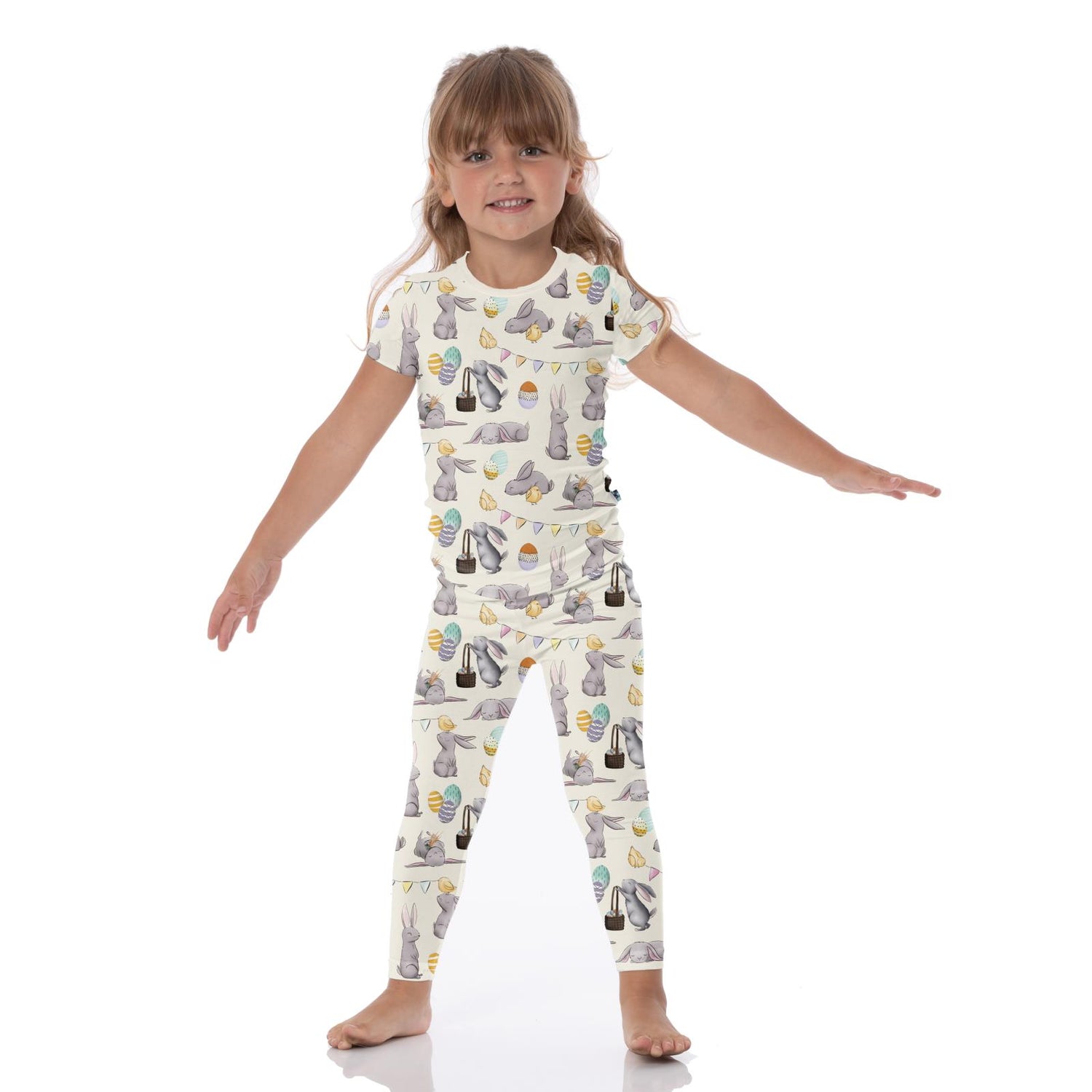 Print Short Sleeve Pajama Set in Natural Egg Hunt (359811)