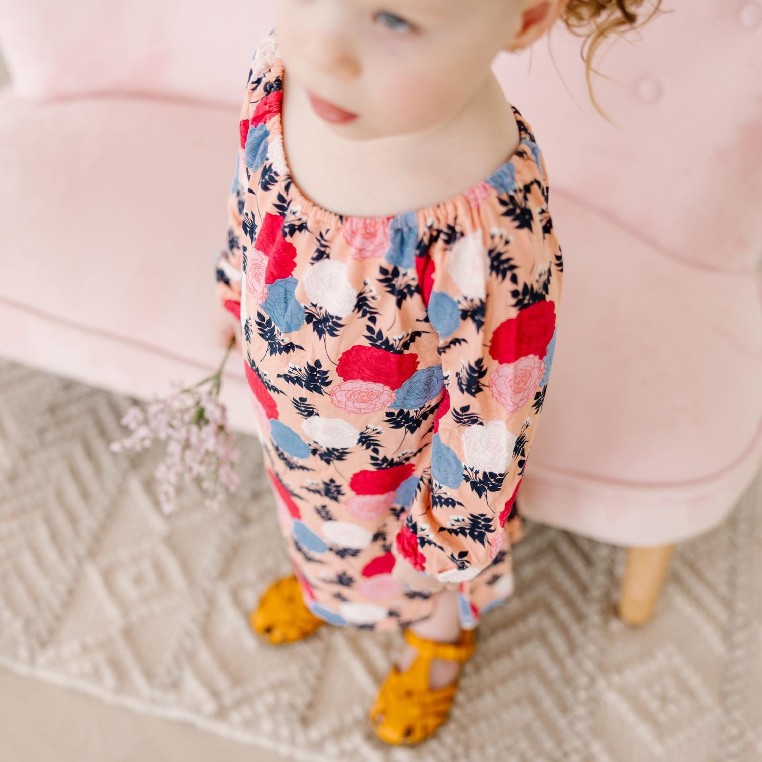 Print Long Sleeve Peasant Dress in Blush Enchanted Floral