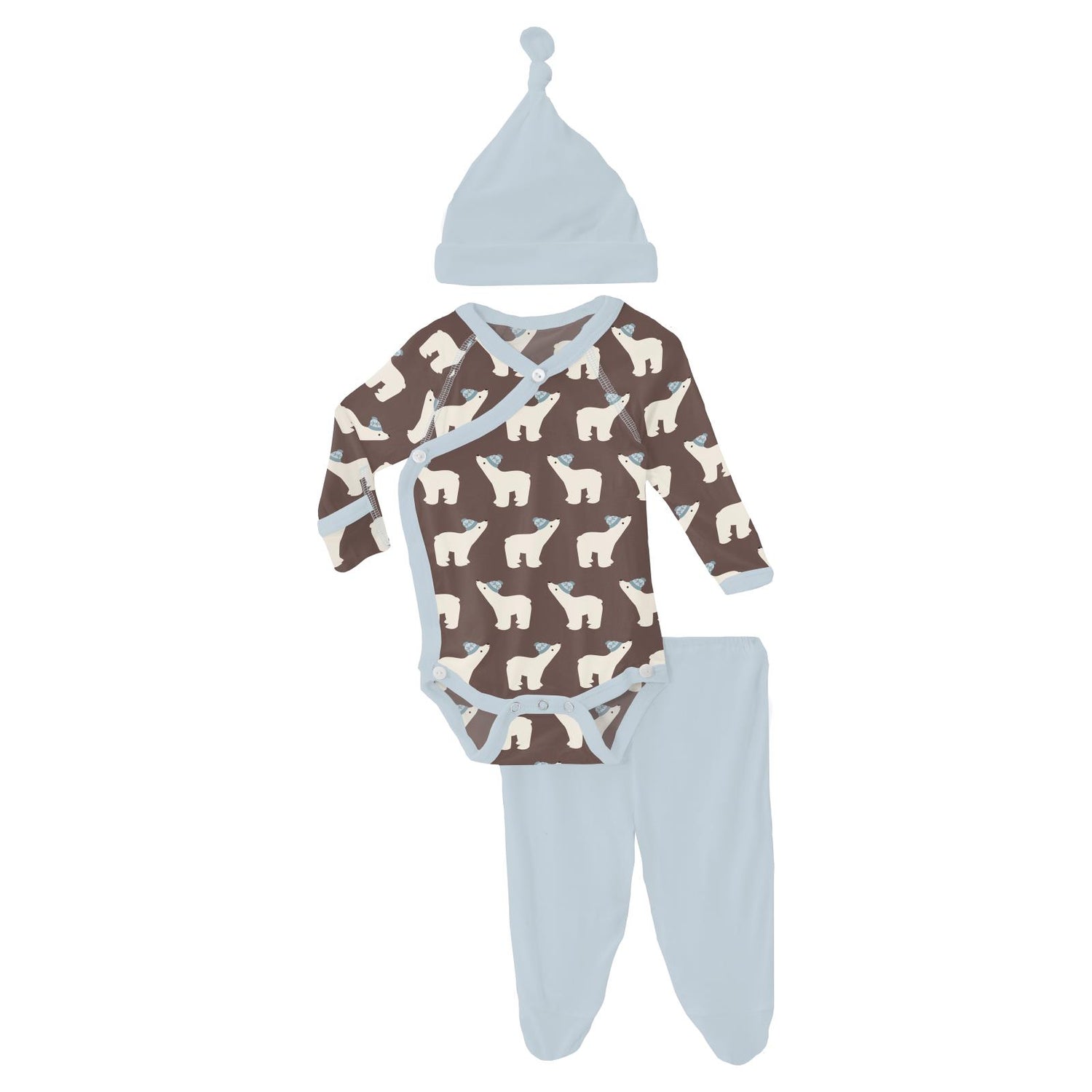 Print Kimono Newborn Gift Set in Coffee Polar Bears