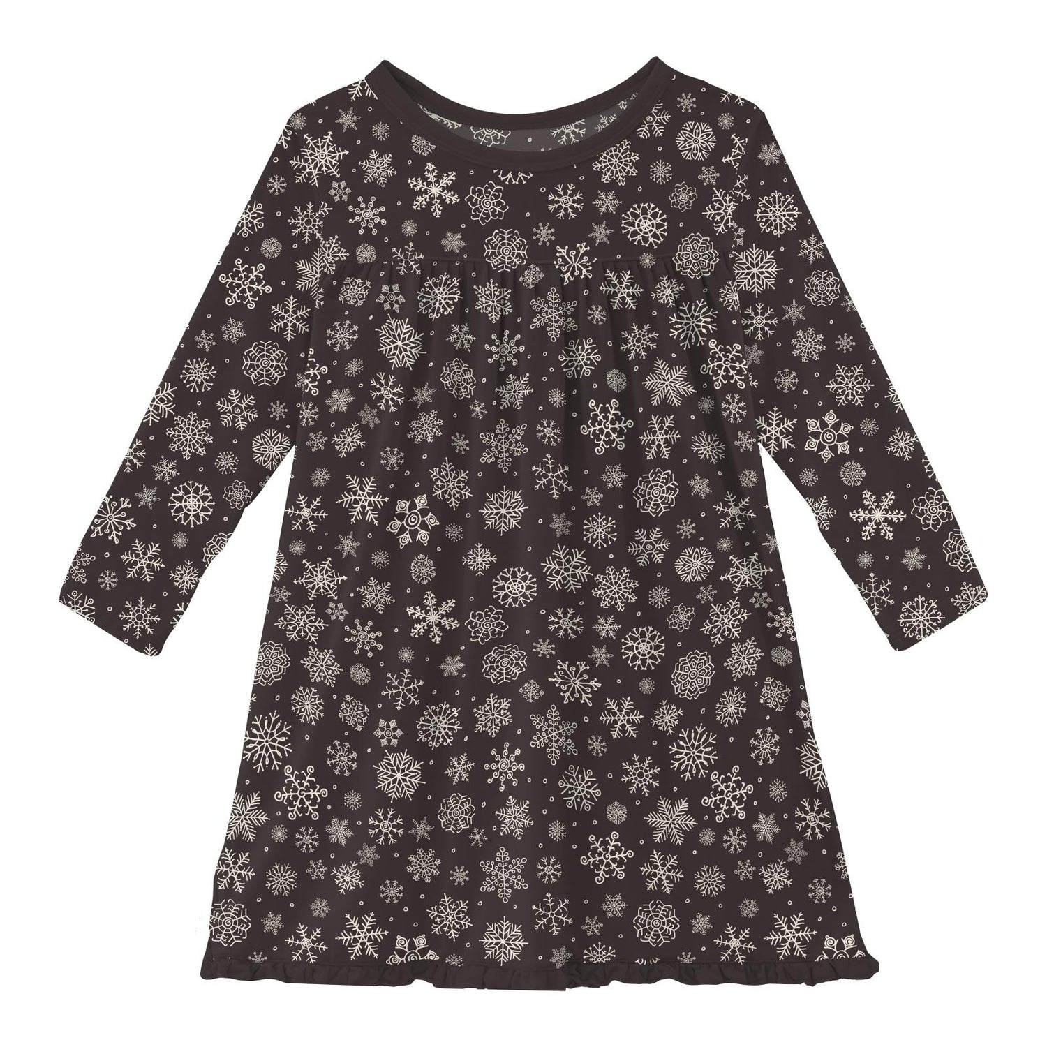 Print Long Sleeve Swing Dress in Chalkboard Snowflakes (345929)