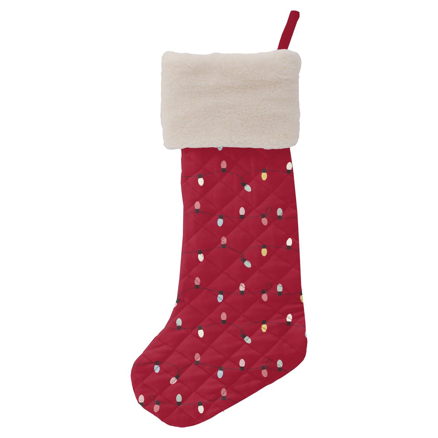 Print Quilted Stocking in Crimson Holiday Lights/Glacier Snow Globes (346004)