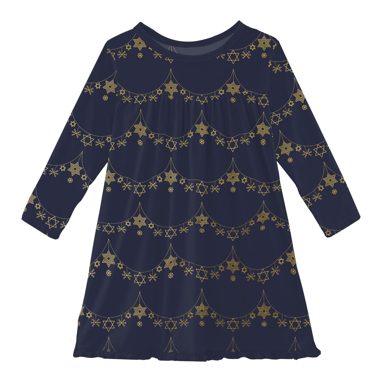 Print Long Sleeve Swing Dress in Winter Garland (346016)