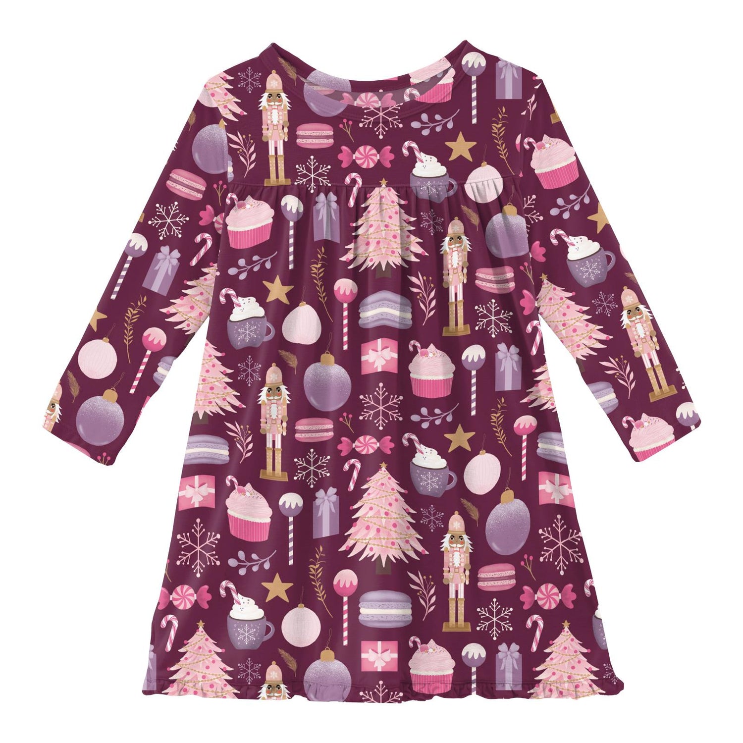 Print Long Sleeve Swing Dress in Melody Sugar Plum (346032)