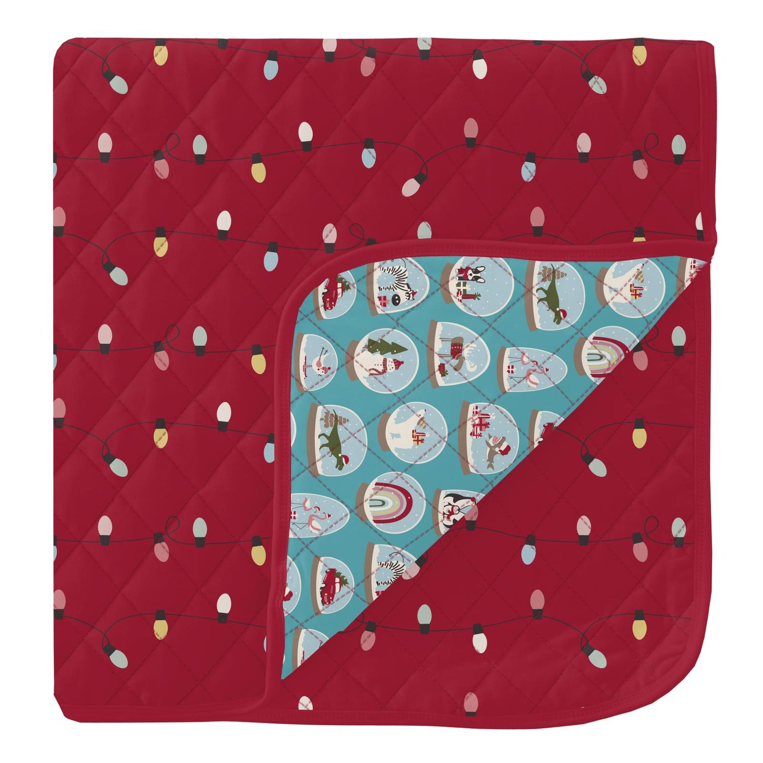 Print Quilted Toddler Blanket in Crimson Holiday Lights/Glacier Snow Globes (346107)