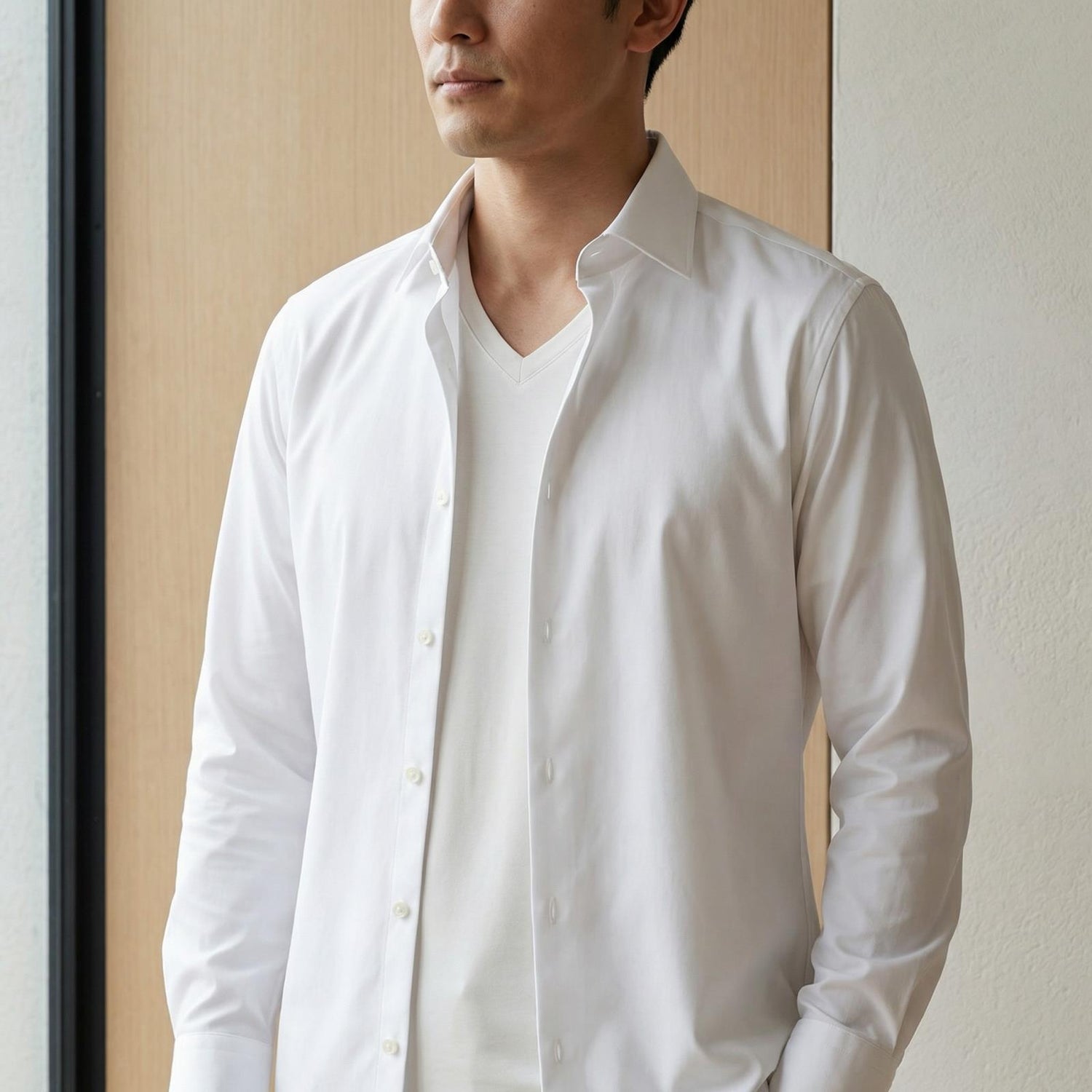 Men's Long Sleeve V-Neck Tee in Natural (378207)