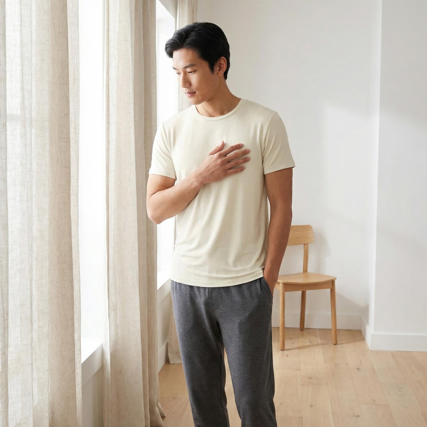 Men's Short Sleeve Crew Neck Tee in Natural (378213)