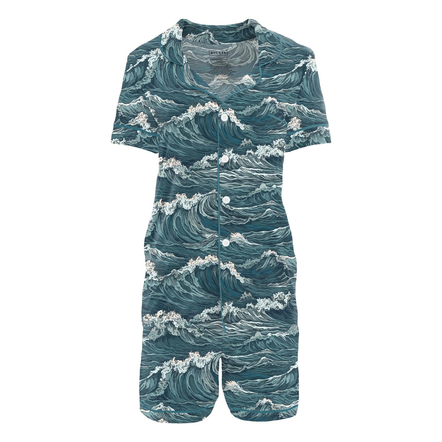 Women's Print Short Sleeve Collared Pajama Set with Shorts in Oceanic (328533)