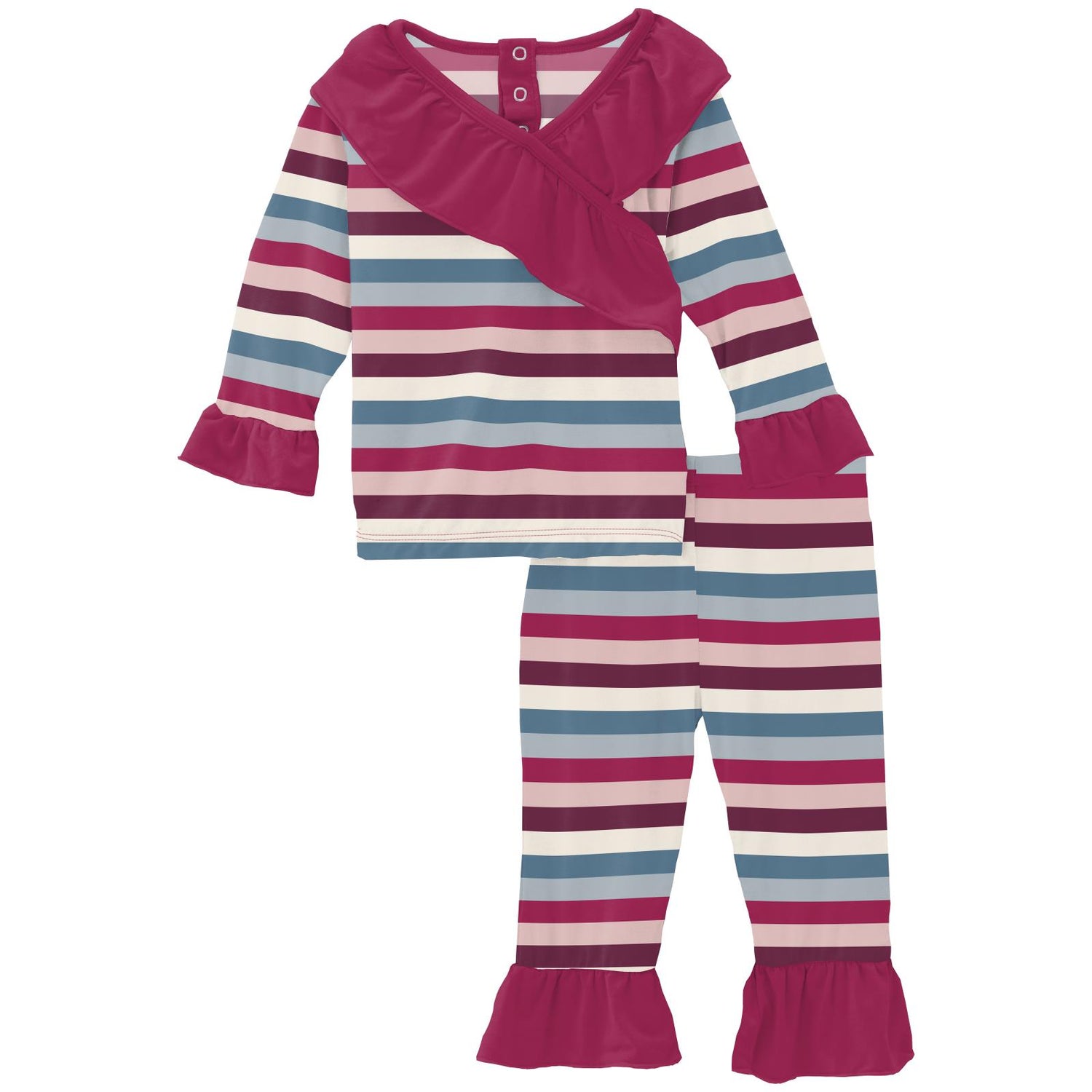 Print Long Sleeve Kimono Ruffle Outfit Set in Jingle Bell Stripe (252908)