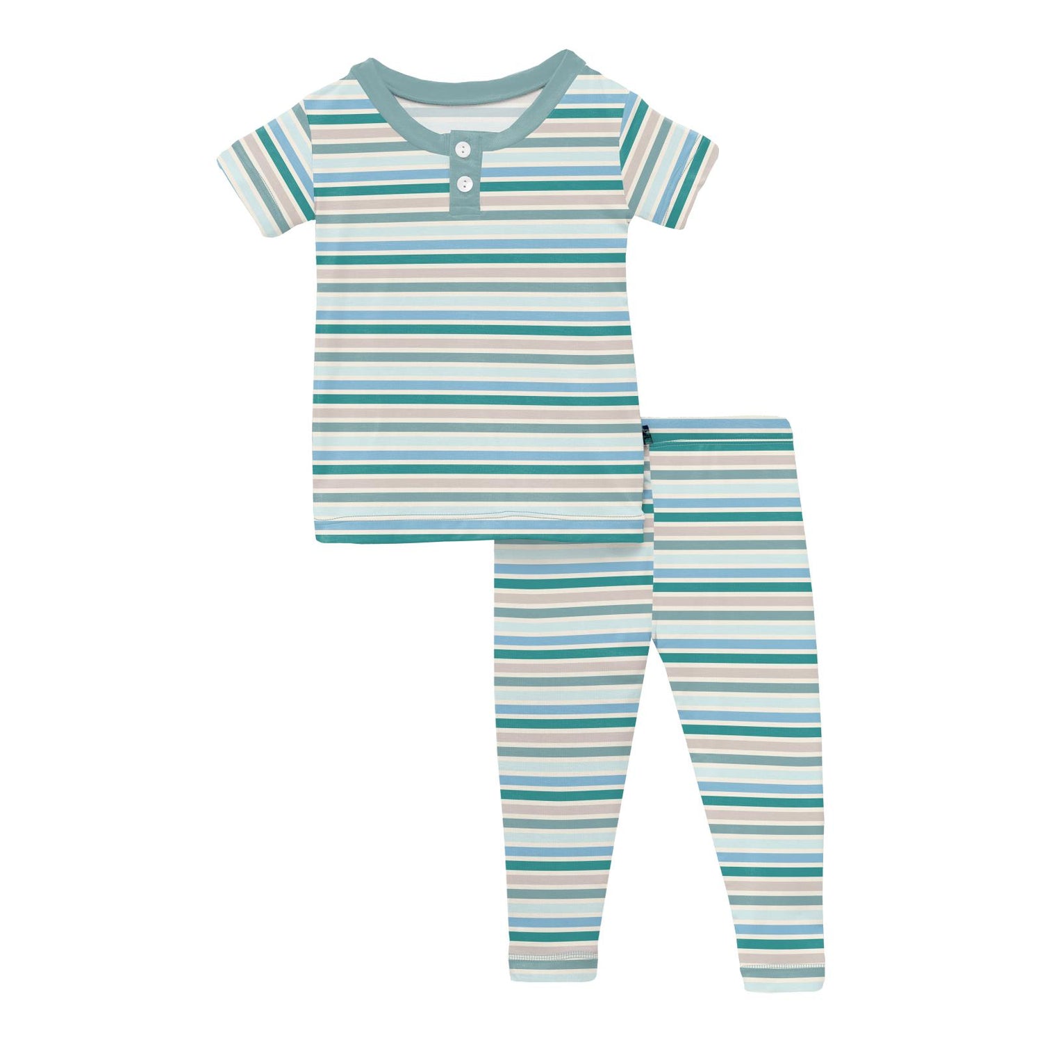 Print Short Sleeve Henley Pajama Set in Lakeside Stripe (360112)