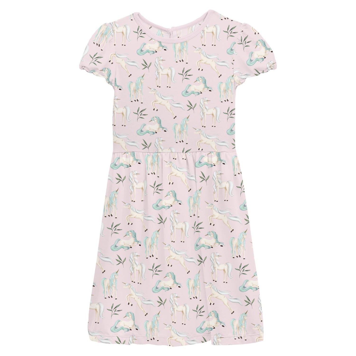 Print Flutter Sleeve Twirl Dress with Pockets in Shrinking Violet Sleeping Unicorns (360168)
