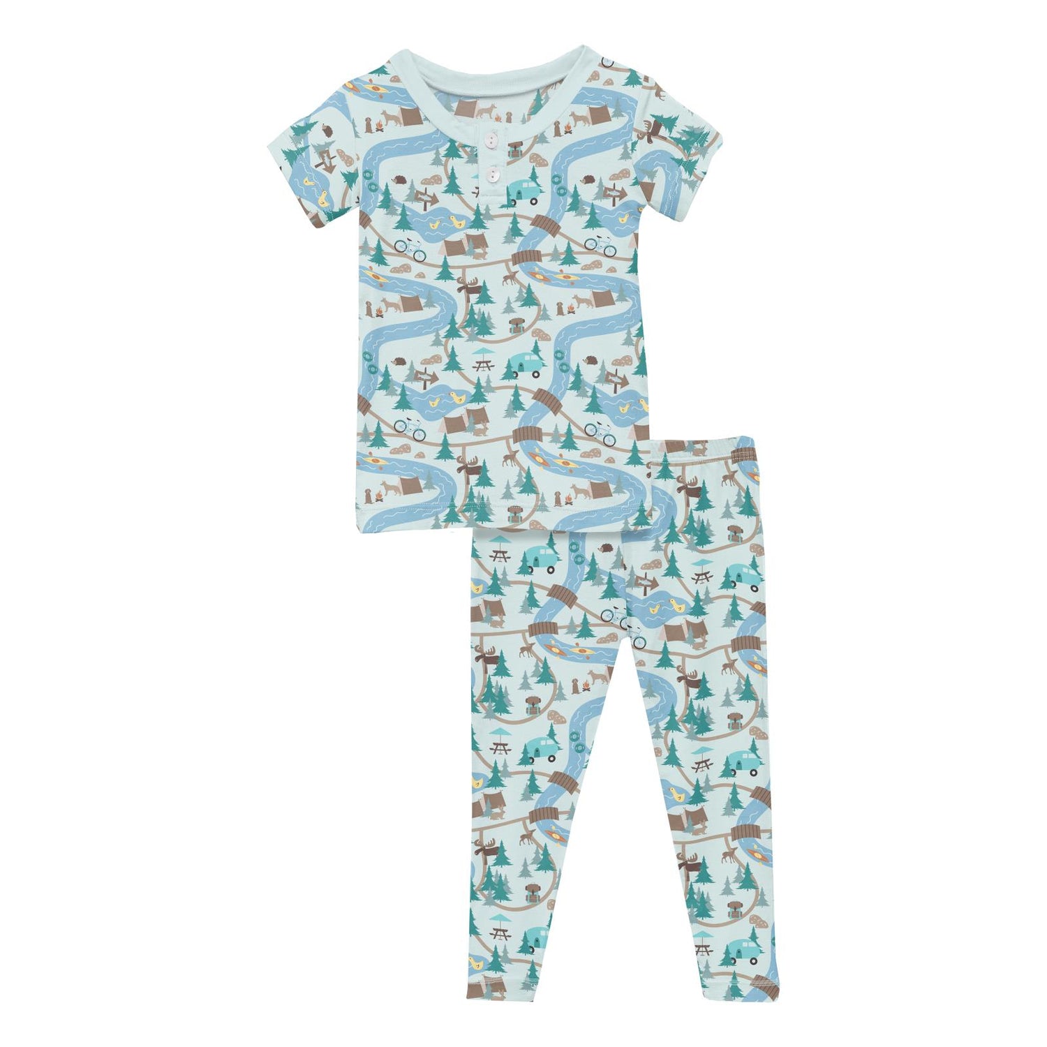 Print Short Sleeve Henley Pajama Set in Fresh Air Campground Map (360079)