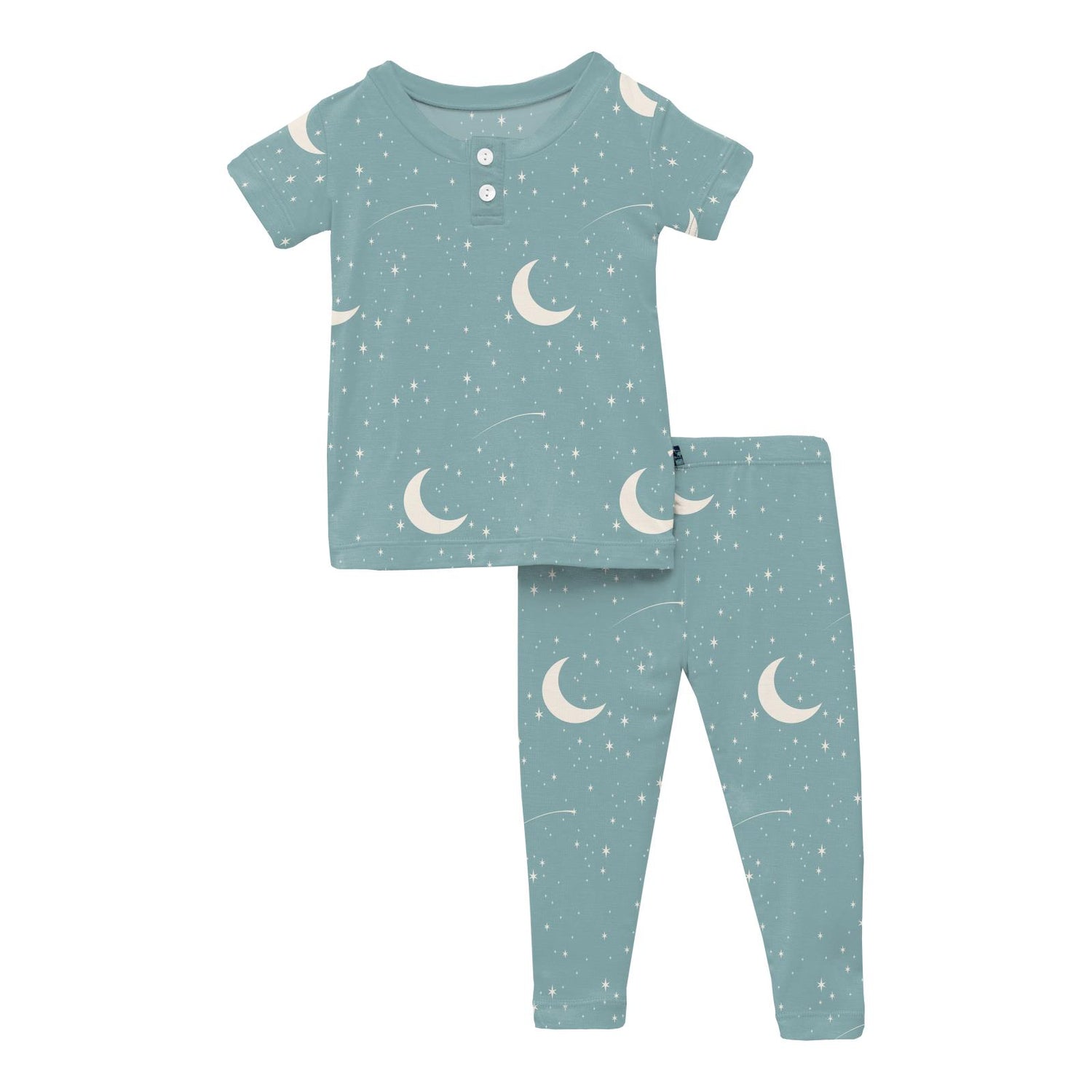Print Short Sleeve Henley Pajama Set in Jade Starry Sky & Moon (360096)