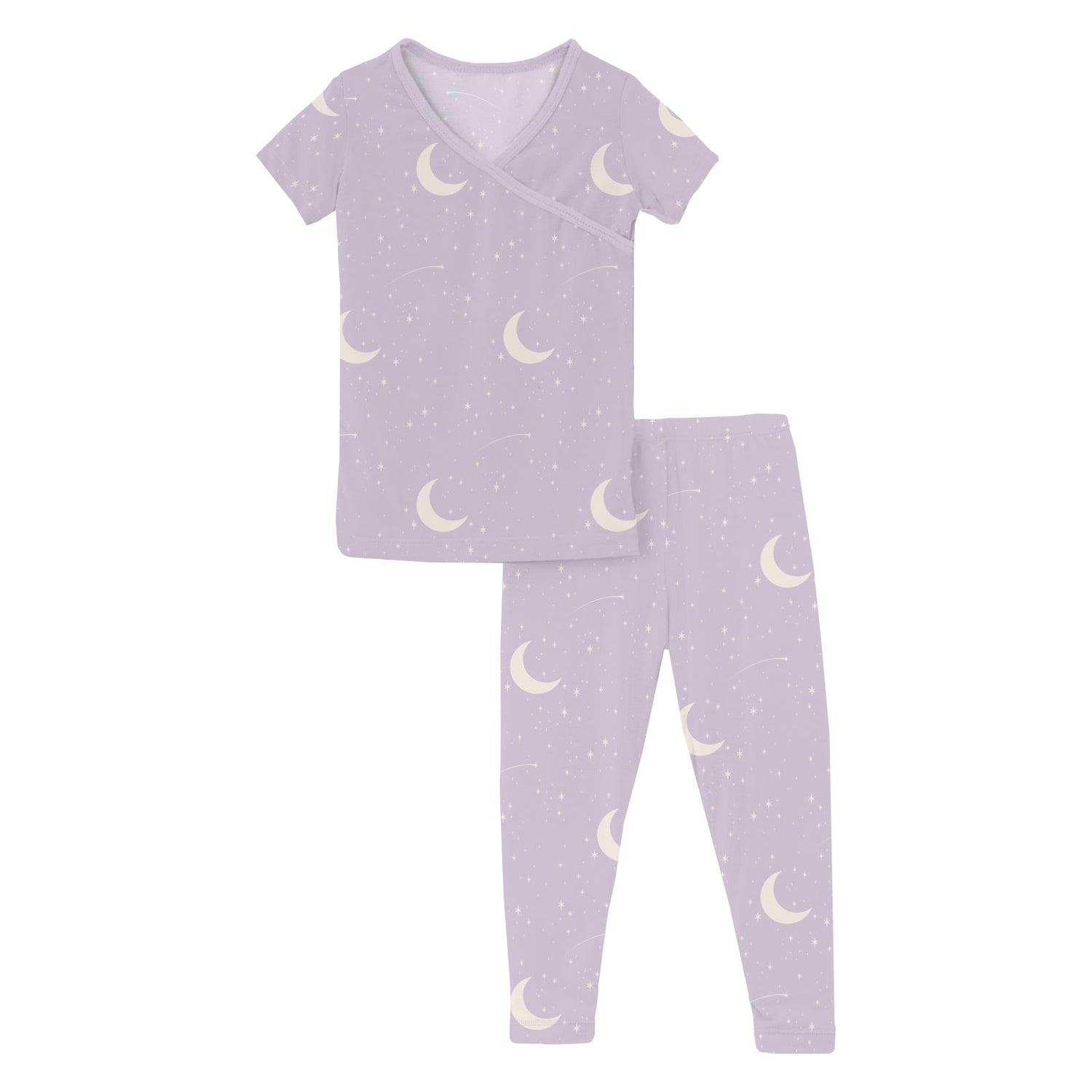 Print Short Sleeve Kimono Pajama Set in Thistle Starry Sky & Moon (360098)