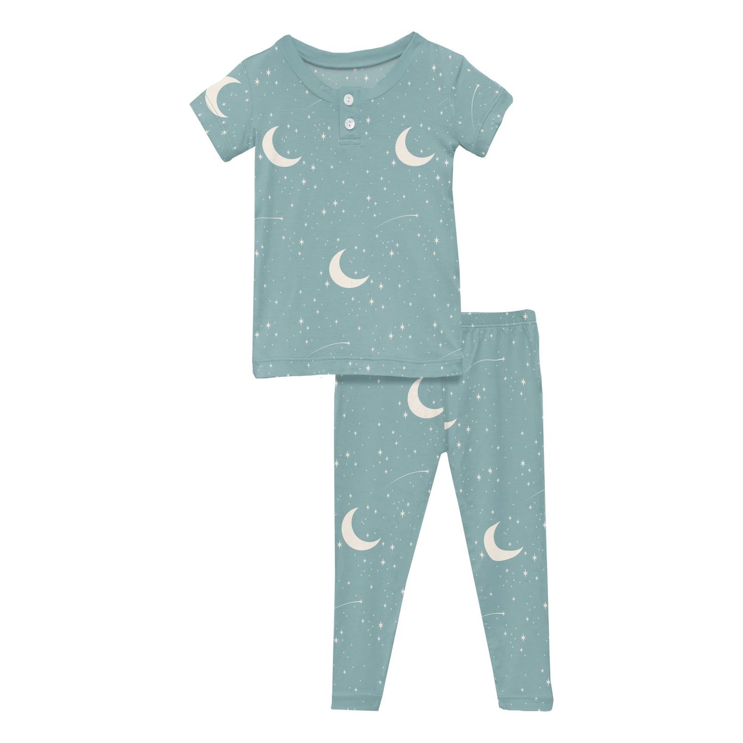 Print Short Sleeve Henley Pajama Set in Jade Starry Sky & Moon (360113)