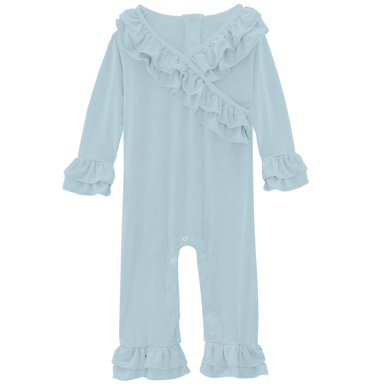 Long Sleeve Kimono Double Ruffle Romper in Spring Sky (372780)