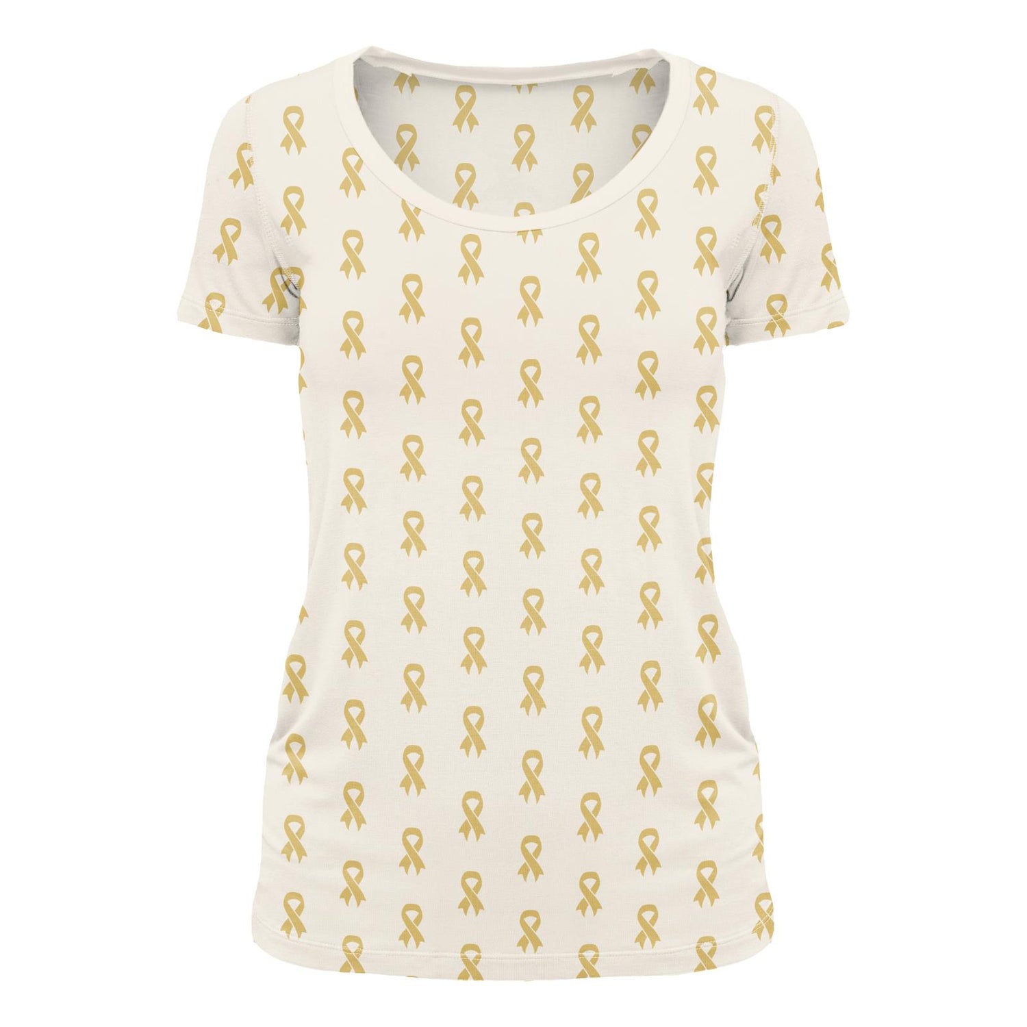 Women's Print Short Sleeve Scoop Neck Tee in Gold Ribbon