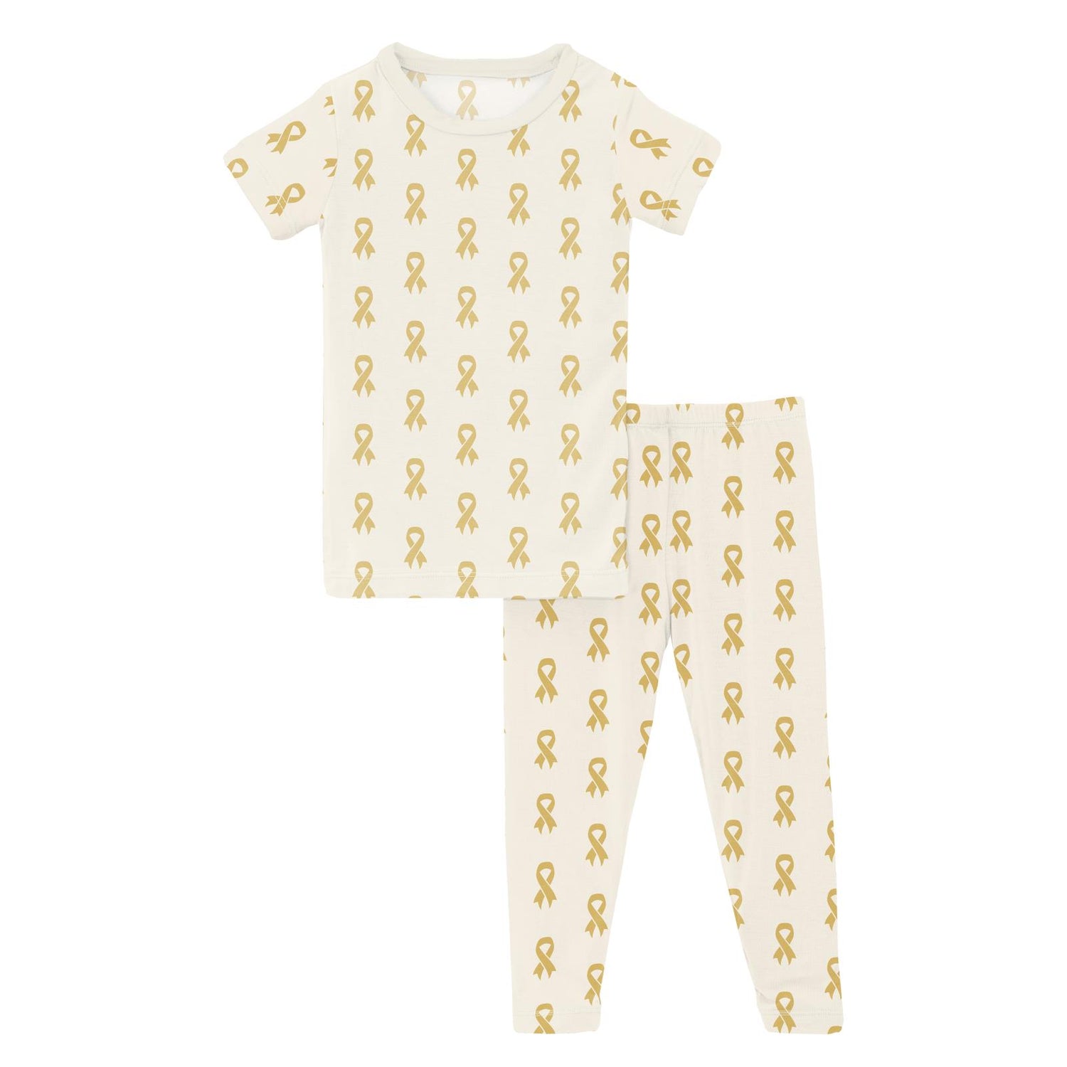 Print Short Sleeve Pajama Set in Gold Ribbon (264737)