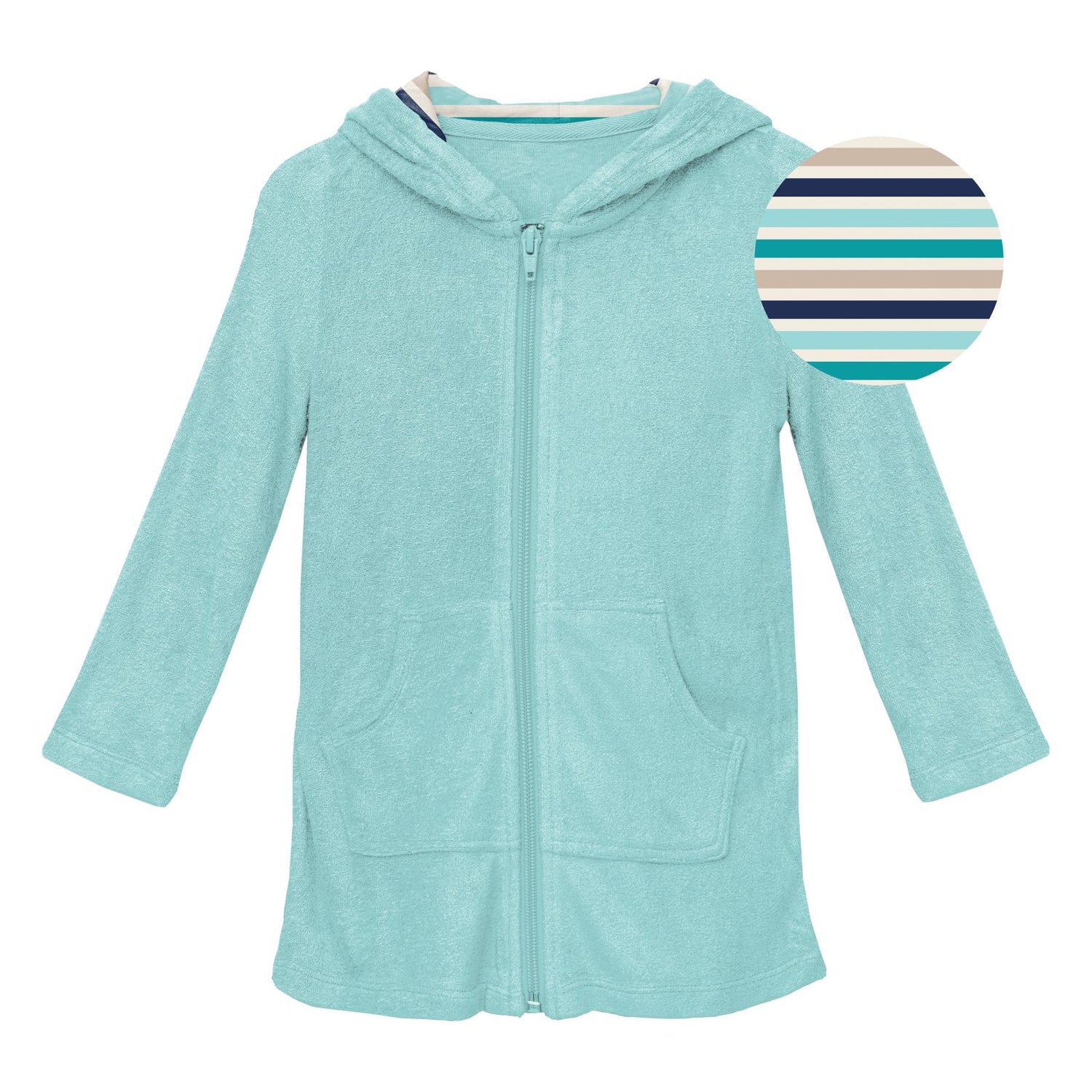 Terry Zip-Front After Swim Robe in Summer Sky with Sand and Sea Stripe (258003)