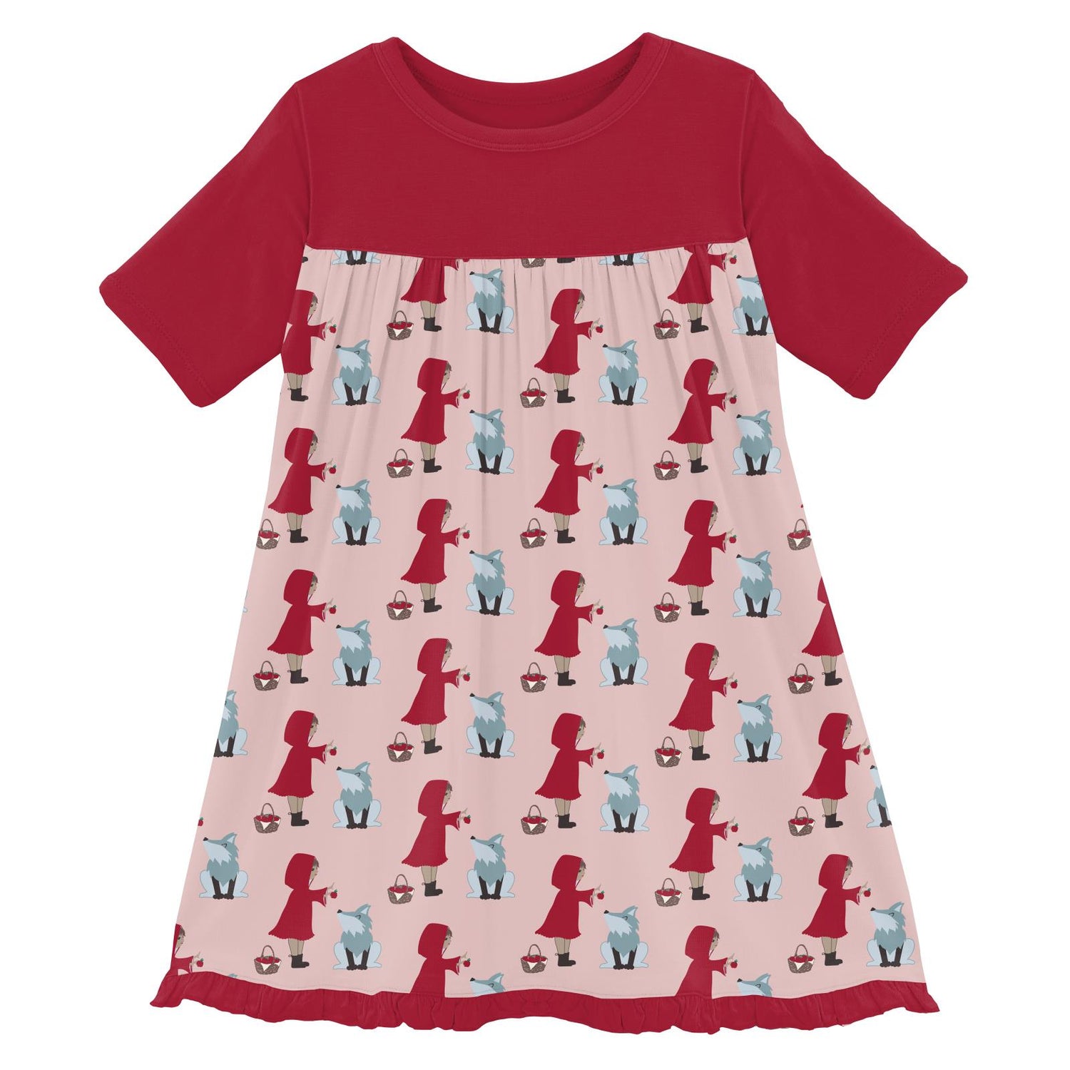 Print Short Sleeve Swing Dress in Baby Rose Little Red Let's Be Friends (293024)