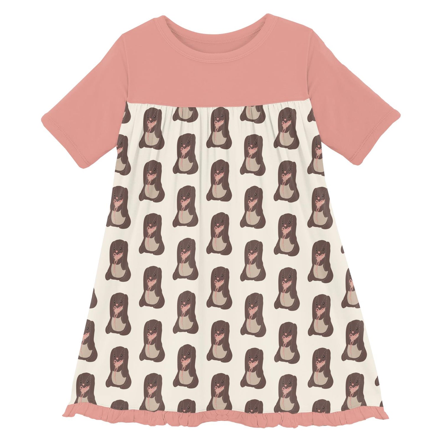 Print Classic Short Sleeve Swing Dress in Natural Velveteen Rabbit