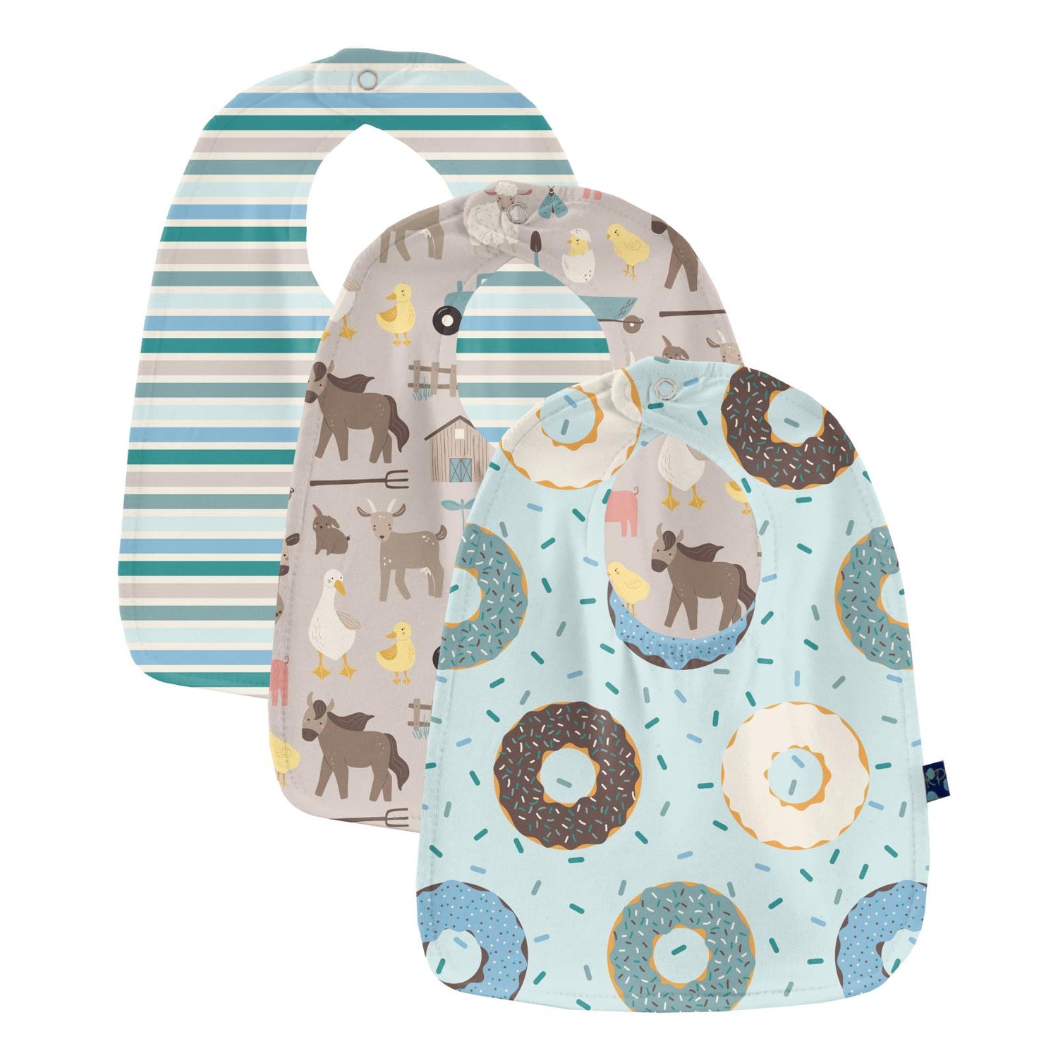 Print Bib Set of 3 in Fresh Air Donuts and Sprinkles, Latte Morning on the Farm & Lakeside Stripe (314775)