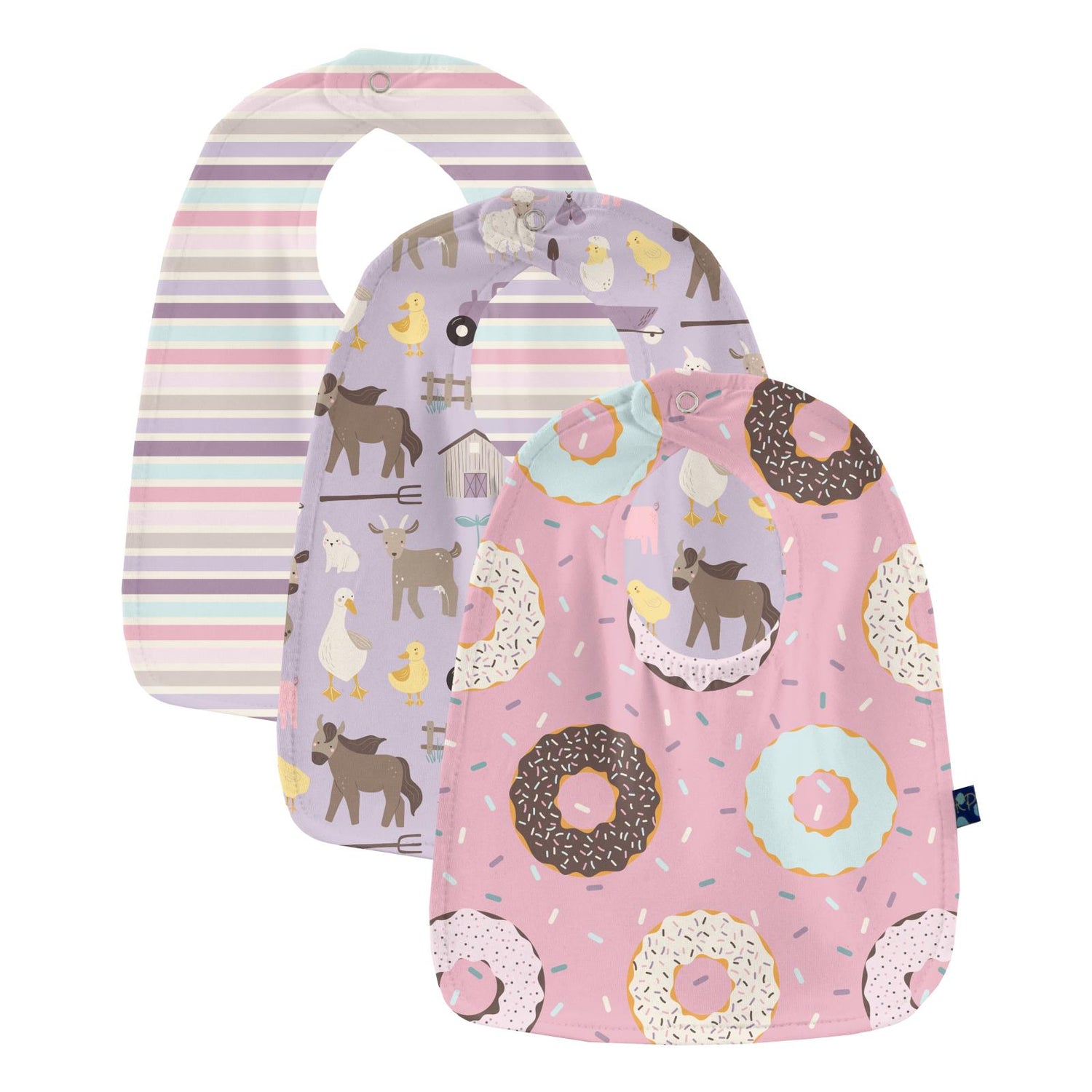 Print Bib Set of 3 in Cake Pop Donuts and Sprinkles, Ice Cream Stripe & Thistle Morning on the Farm (314791)