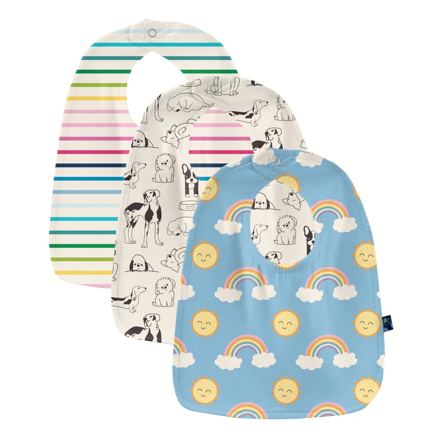 Print Bib Set of 3 in Sunshine and Rainbows, Natural Dogs & Happy Stripe (314820)