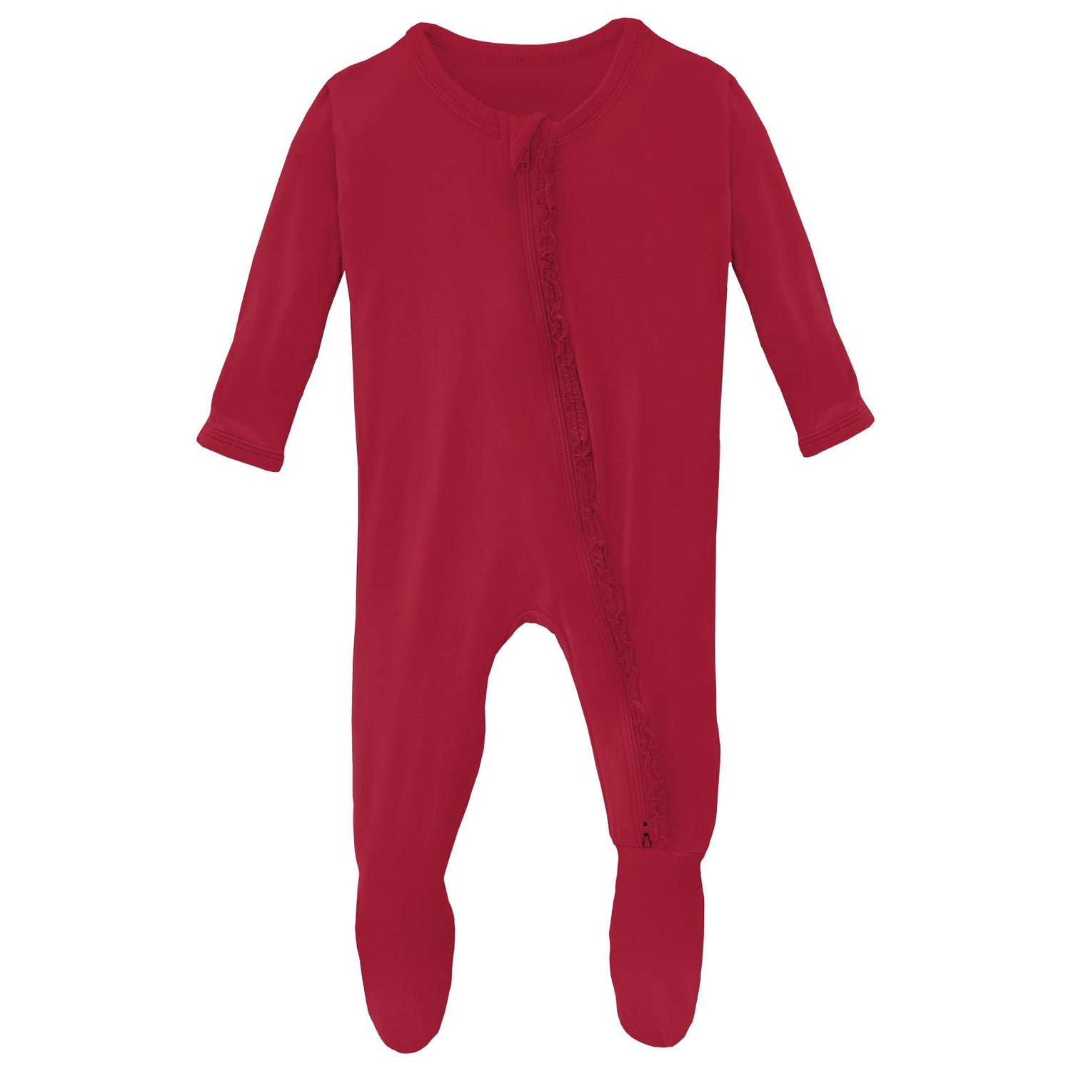 Muffin Ruffle Footie with 2 Way Zipper in Crimson (345896)