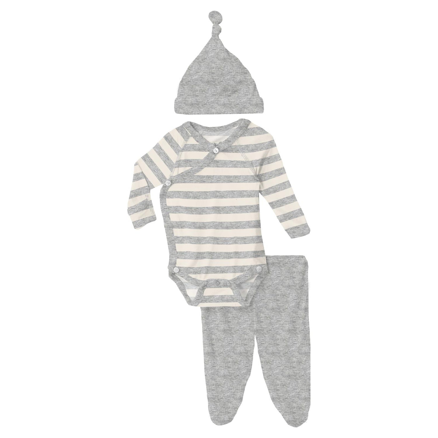 Print Kimono Newborn Gift Set with Elephant Box in Heathered Mist Sweet Stripe