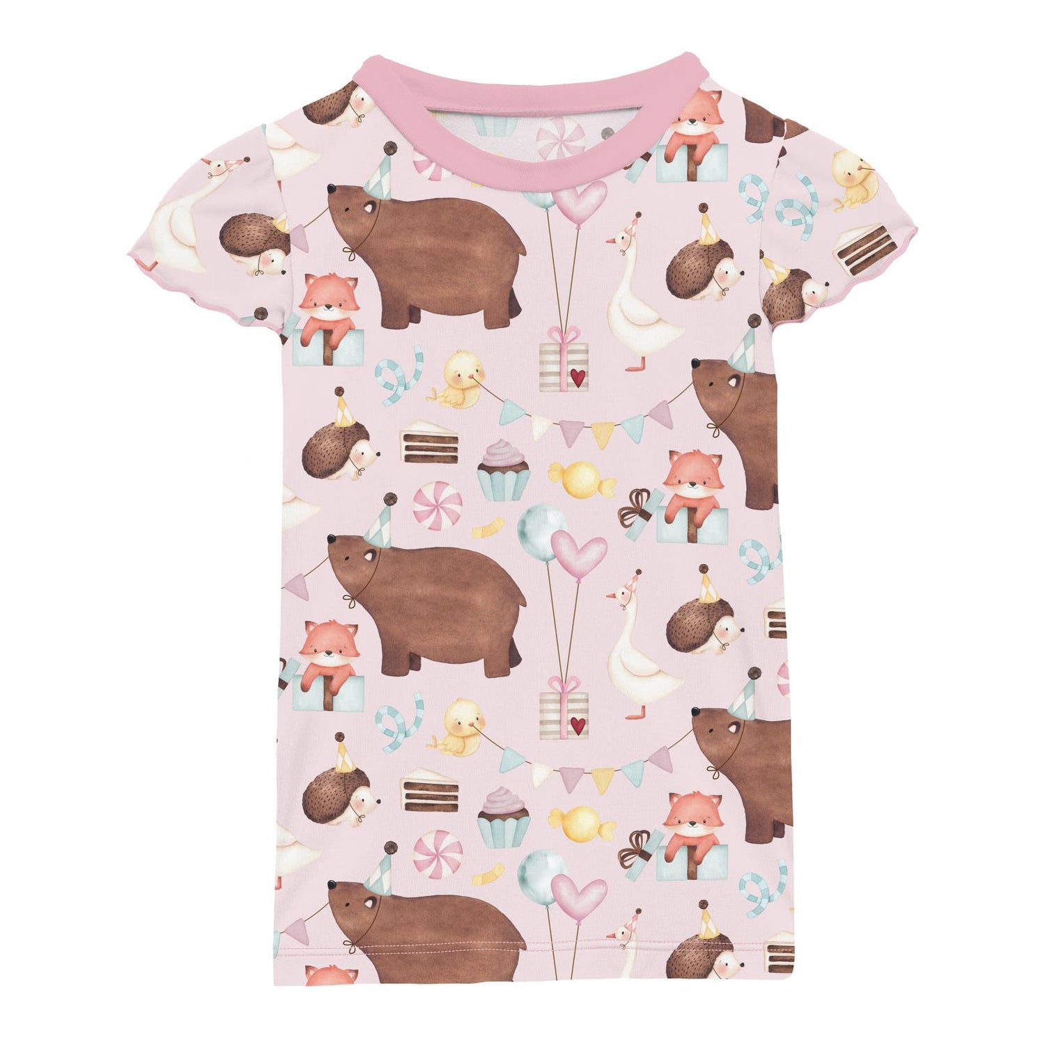 Print Flutter Sleeve Tee in Shrinking Violet Forest Party (319518)