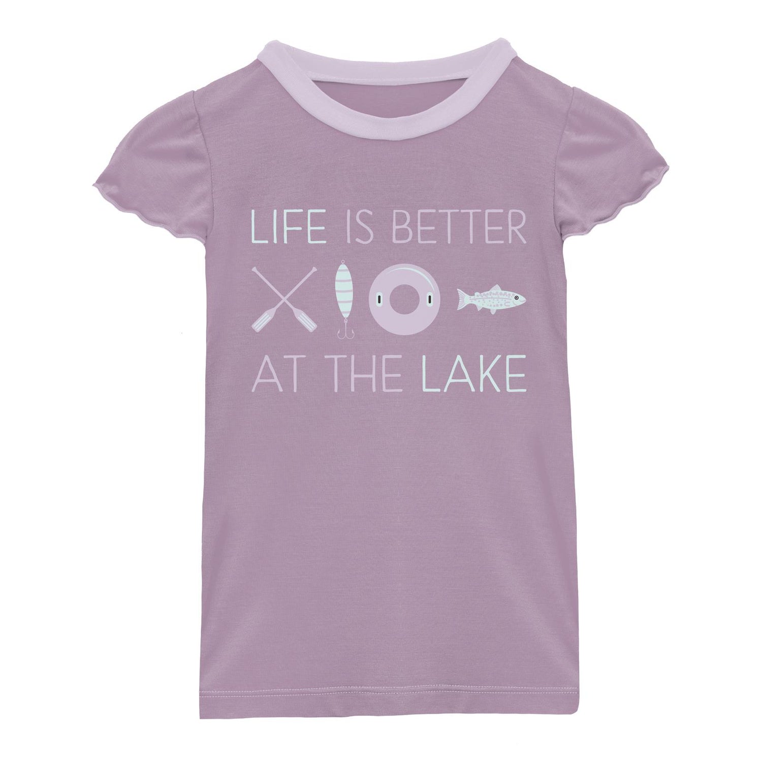 Flutter Sleeve Graphic Tee in Lavender Life is Better at the Lake (319578)