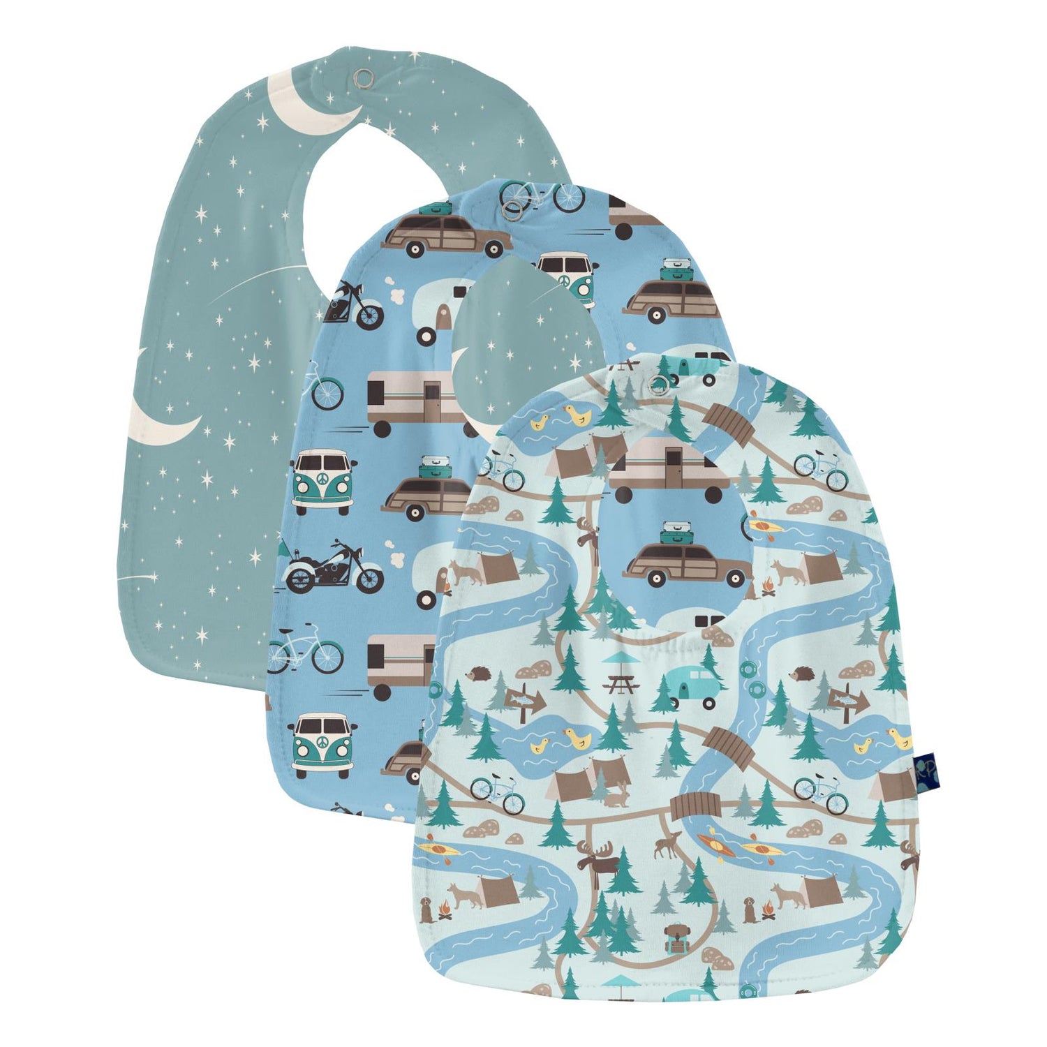 Print Bib Set of 3 in Fresh Air Campground Map, Jade Starry Sky & Moon & Seaside Blue On the Way (360187)