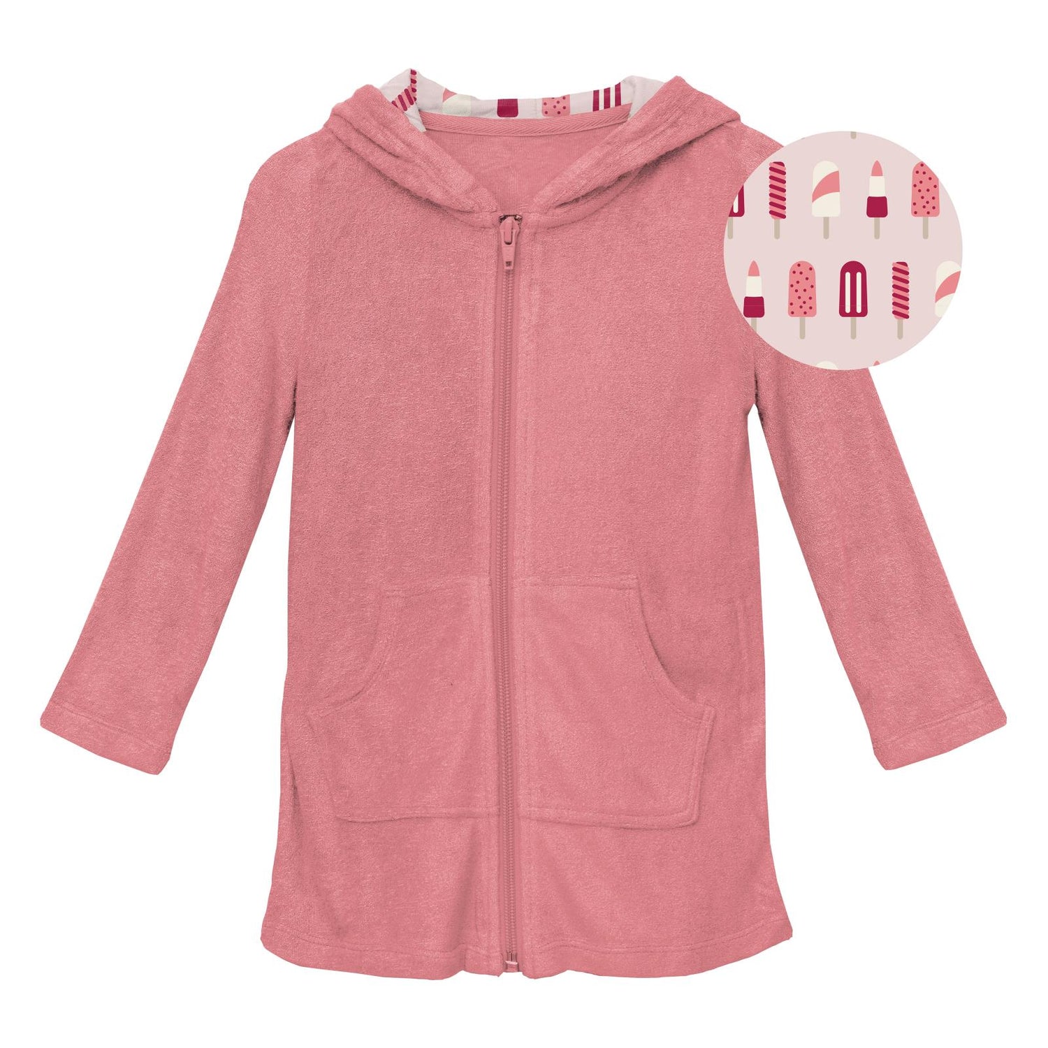 Terry Zip-Front After Swim Robe in Strawberry with Macaroon Popsicles (228431)
