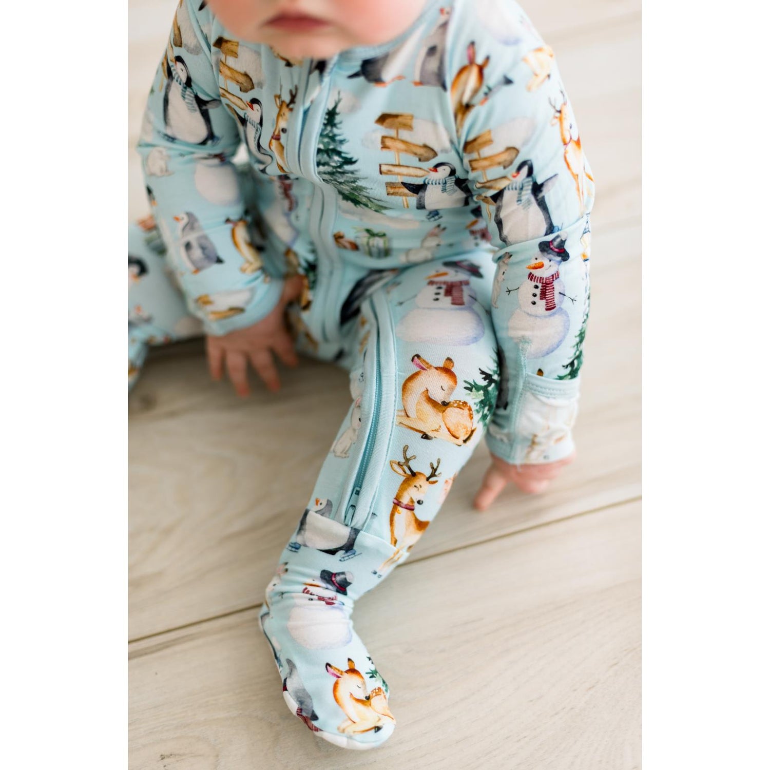Print Footie with 2 Way Zipper in Spring Sky Winter Woodland (366290)