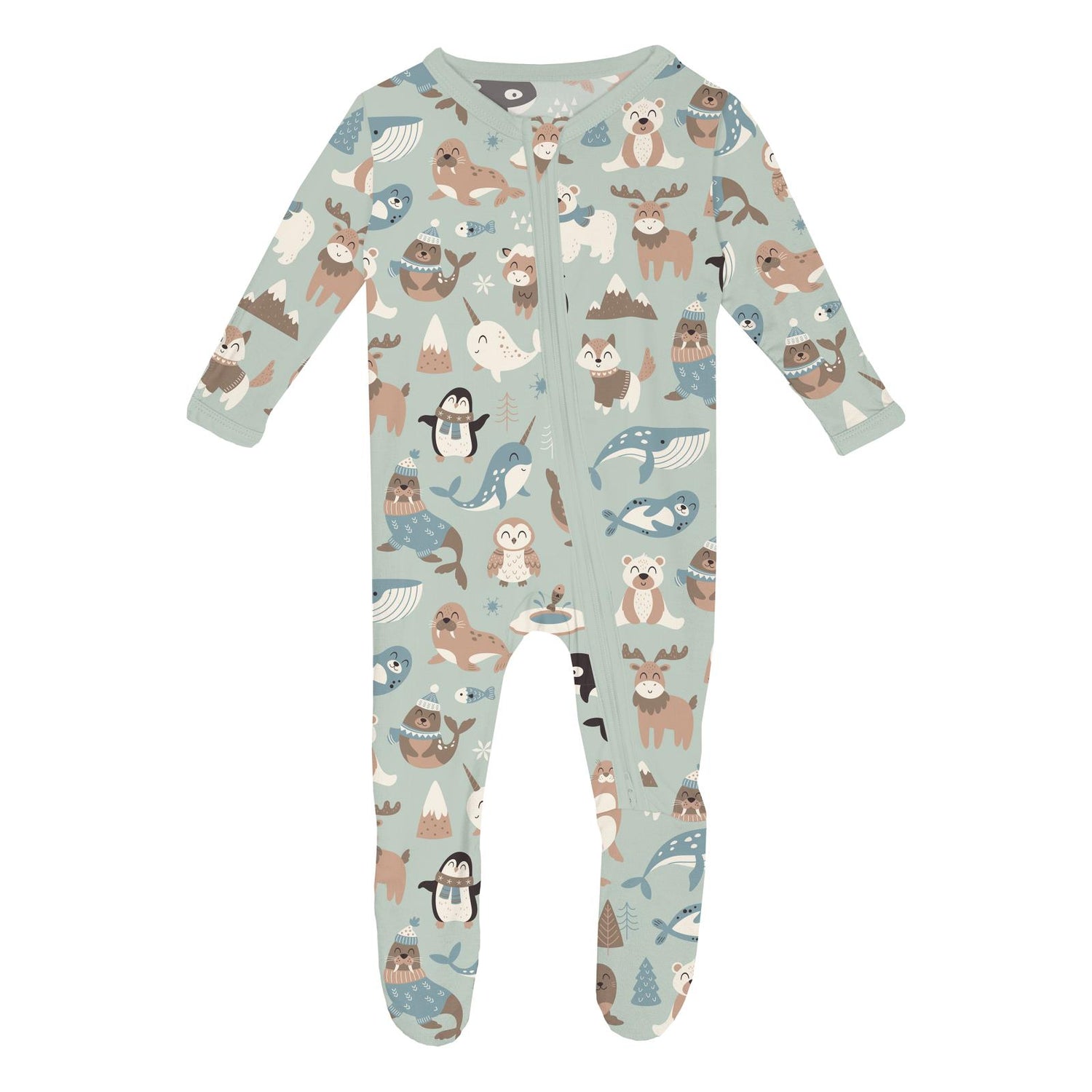 Print Footie with 2 Way Zipper in Aloe Arctic Animals (366348)