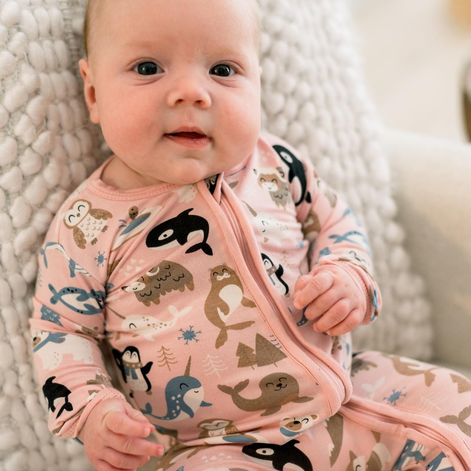 Print Footie with 2 Way Zipper in Baby Rose Arctic Animals (366411)