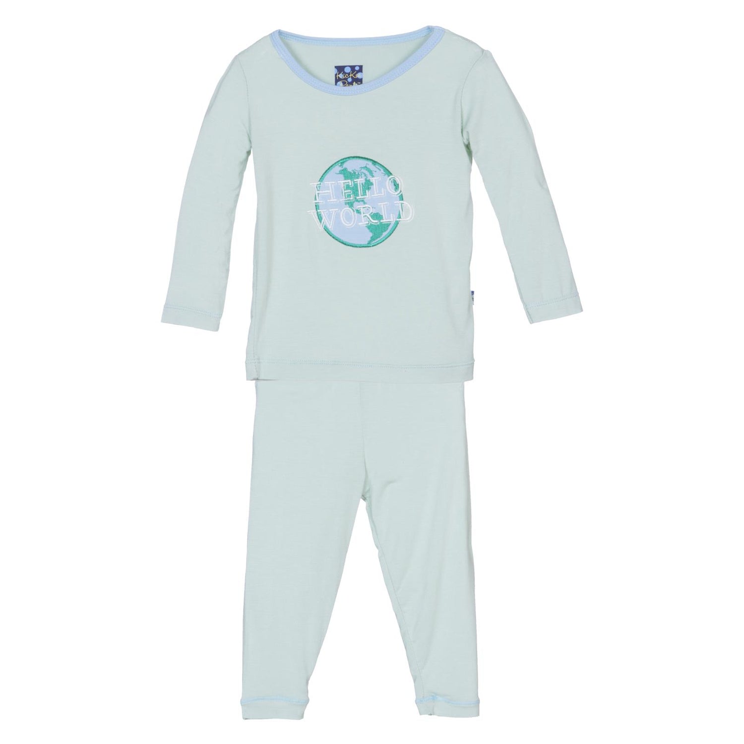 Holiday Long Sleeve Applique Pajama Set in Aloe Hello World (353818)