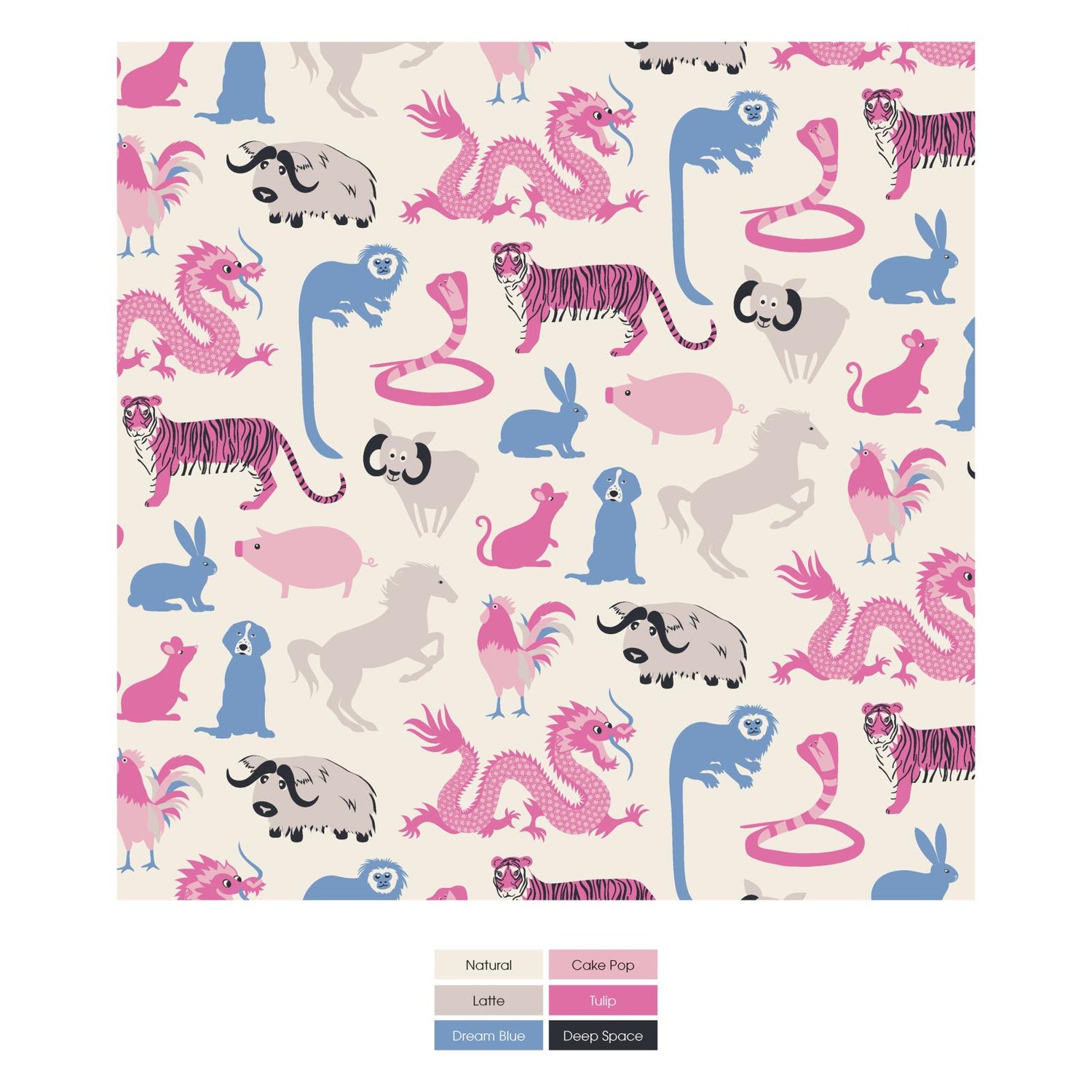 Print Short Sleeve Pajama Set in Natural Chinese Zodiac (284591)